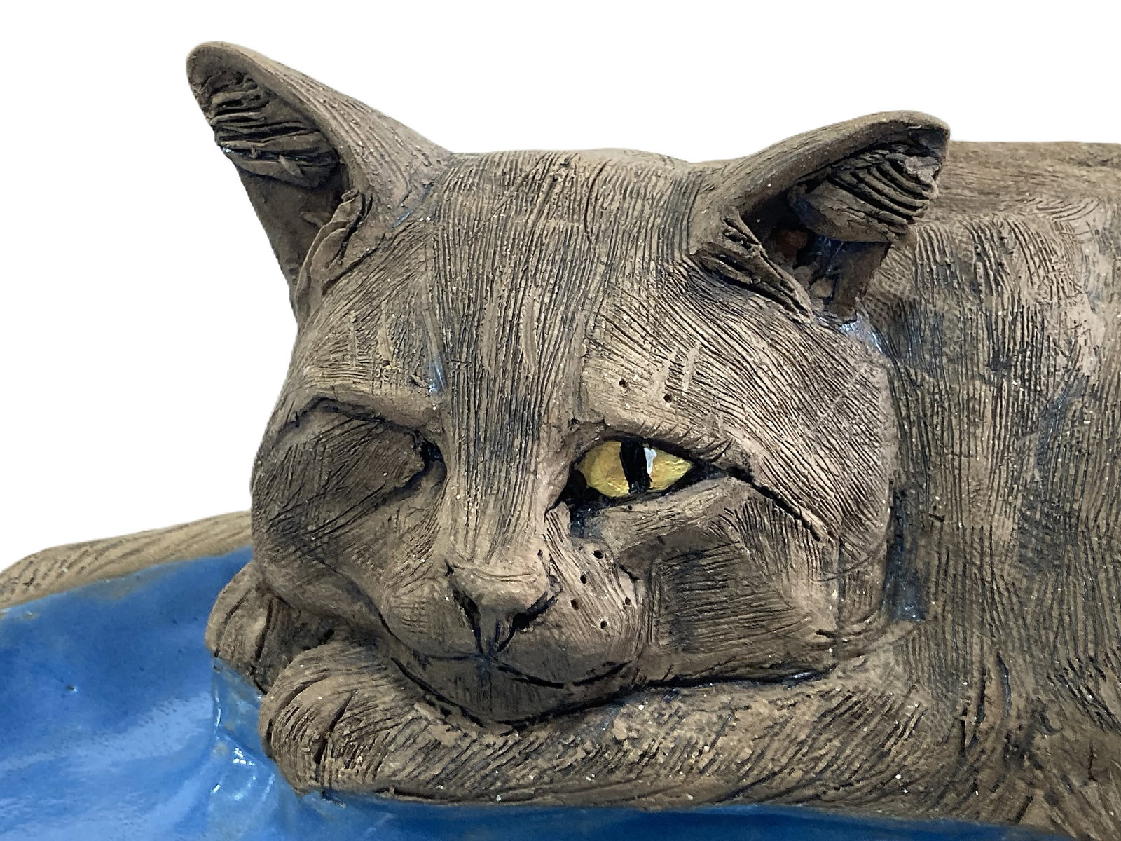 David L. Davis Pottery Cat Bird Bath - 8