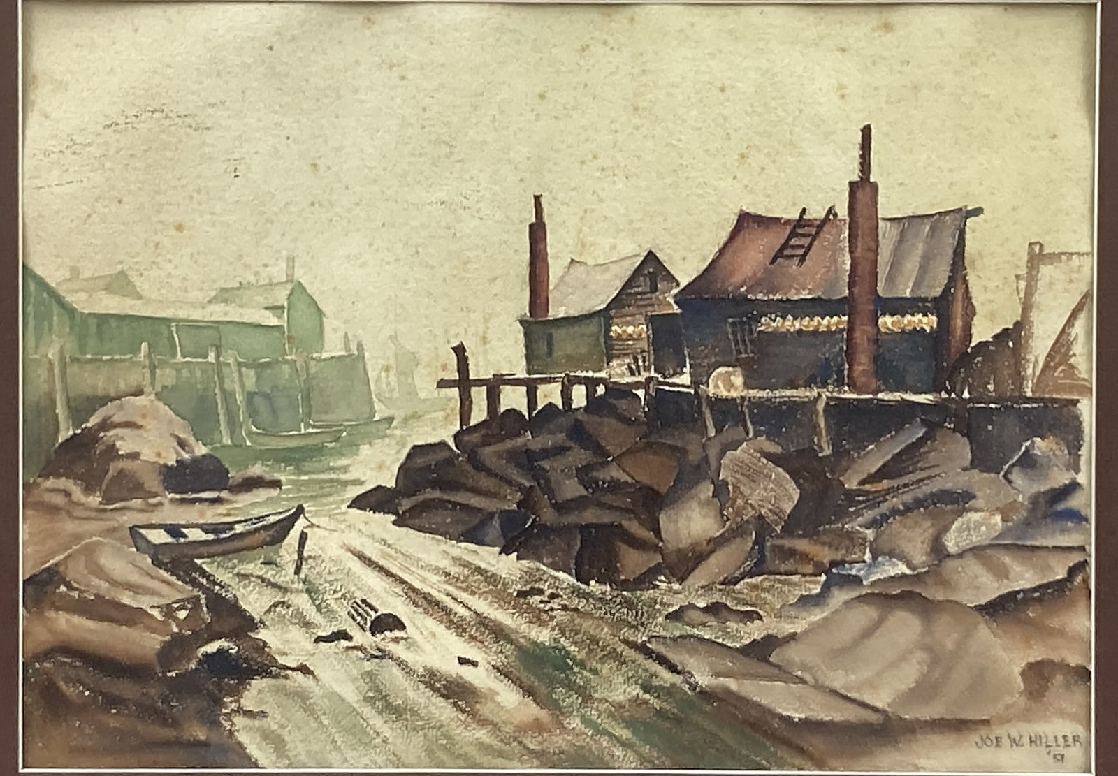 Joe W. Hiller, Industrial Dock Landscape, Watercolor Painting - 2