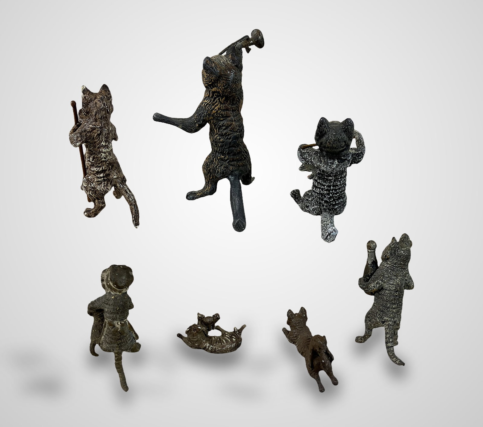 Cold Painted Bronze Miniature Cats Including Franz Bergman - 2