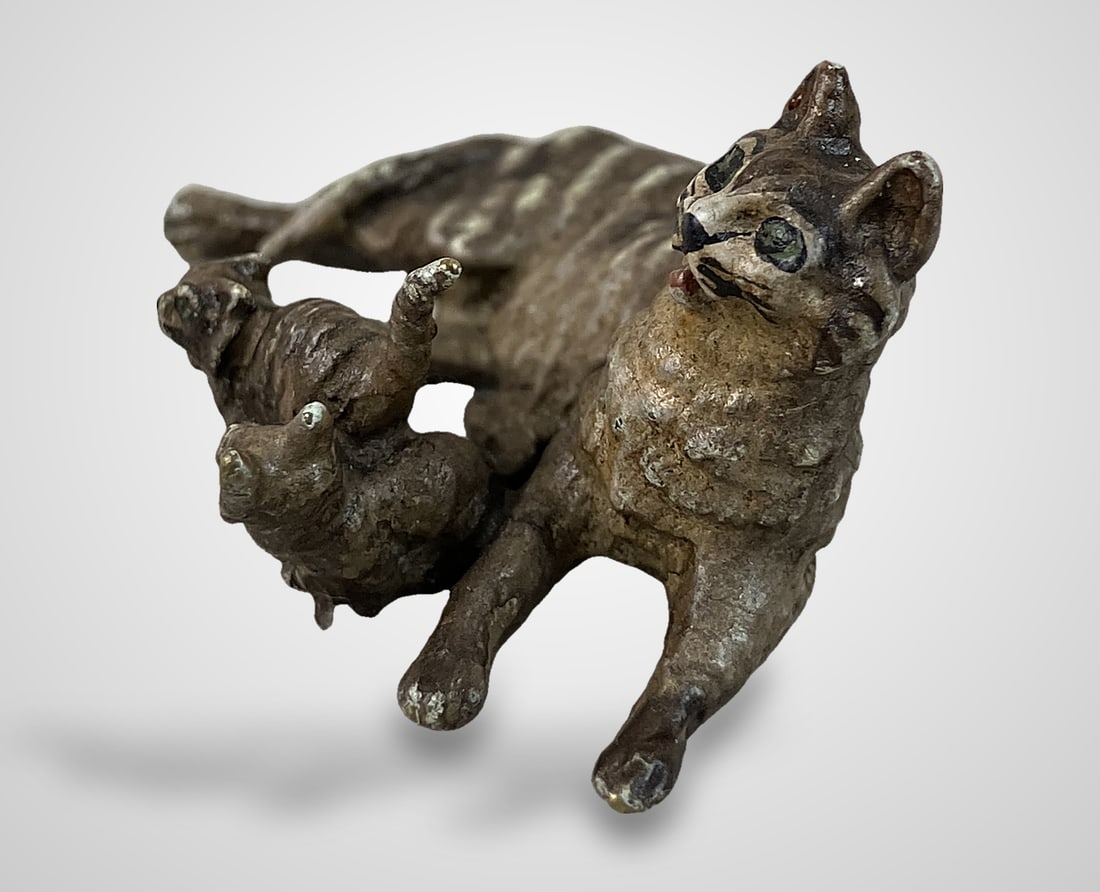 Cold Painted Bronze Miniature Cats Including Franz Bergman - 9