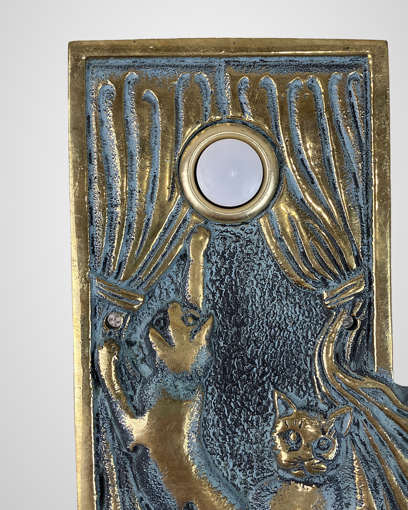 Art Nouveau Style Cat Brass Doorbell - 3