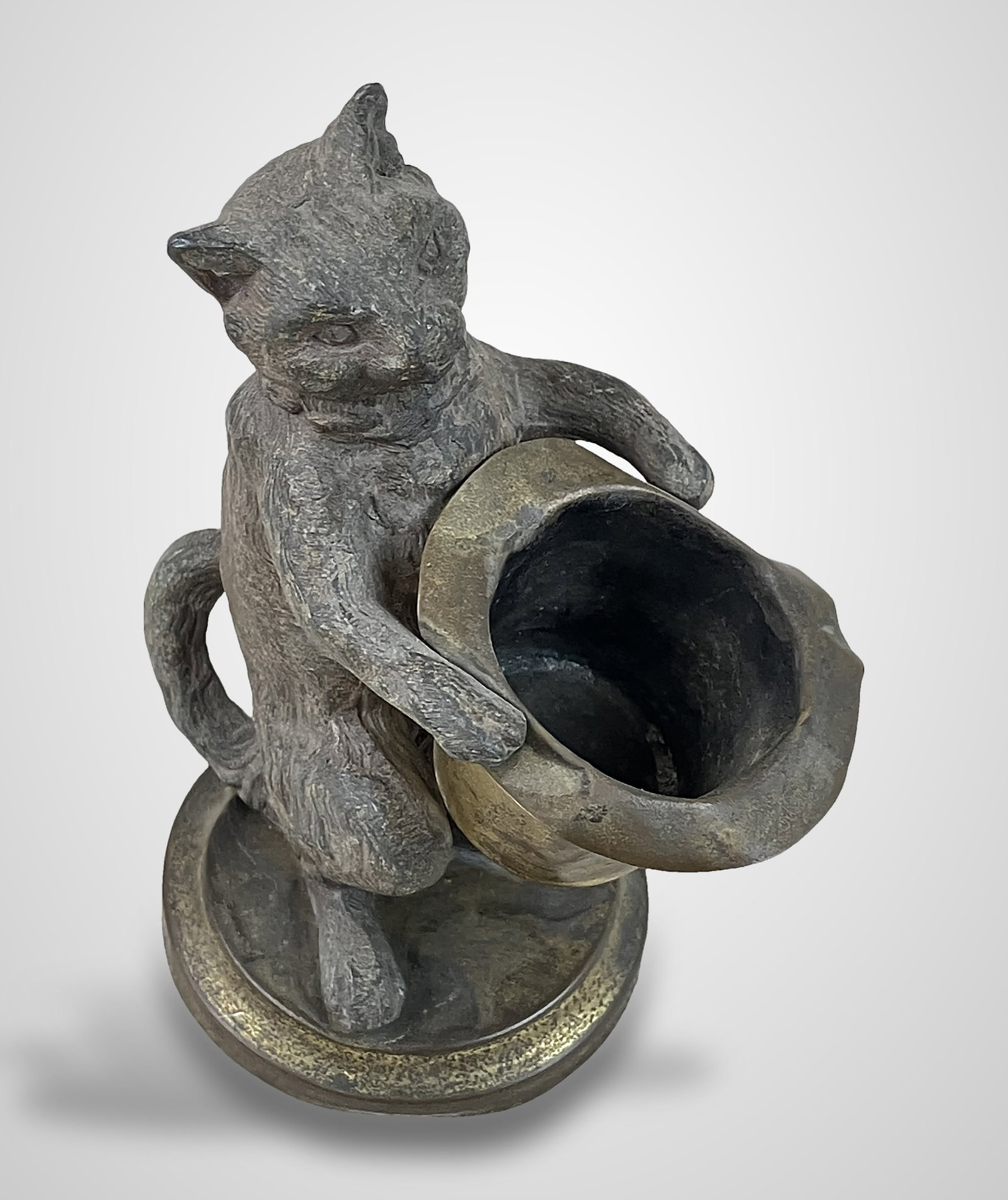 Mixed Metal Cat Candlestick - 2
