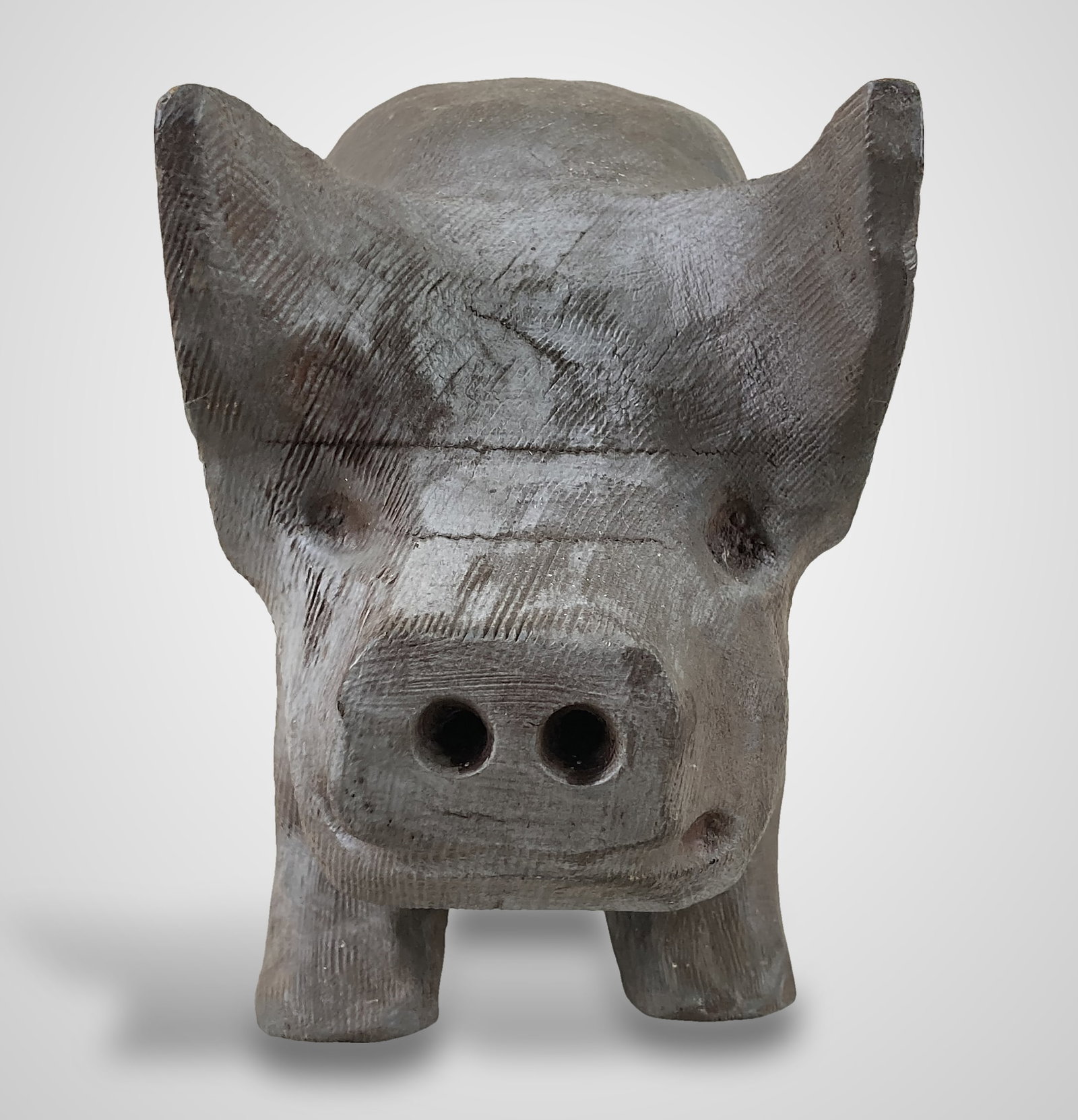 Signed Folk Art Carved Pig - 2