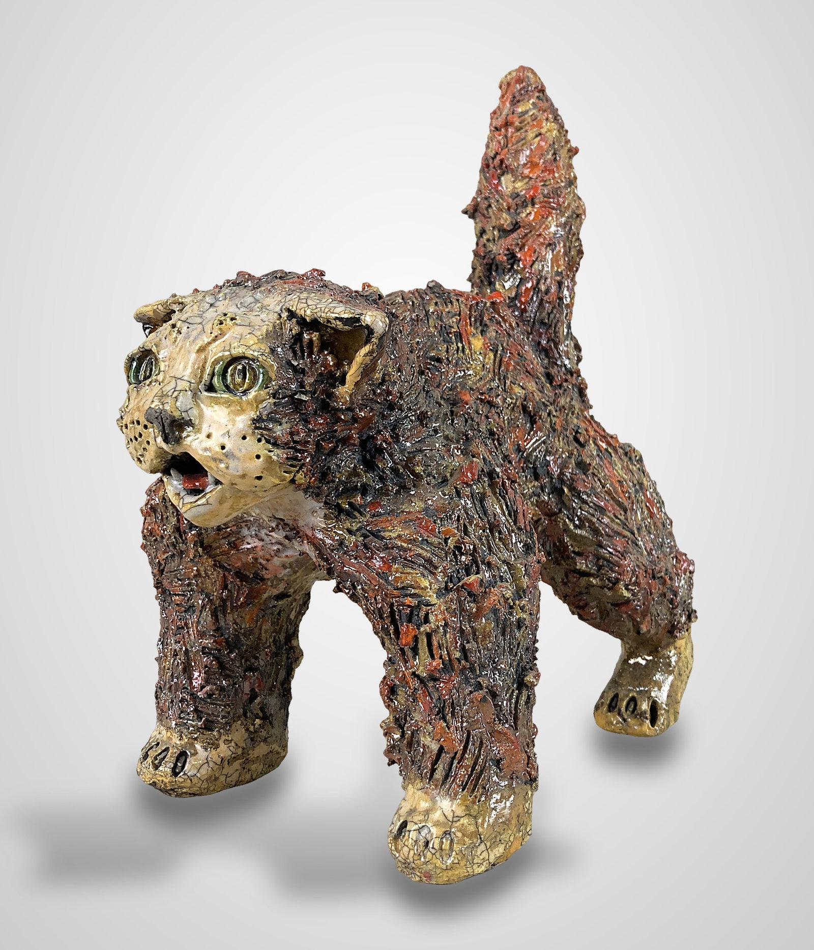 Raku Pottery Cat Sculpture - 2