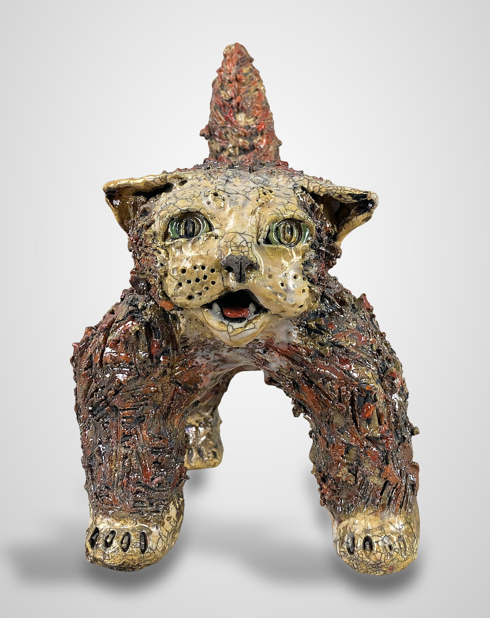 Raku Pottery Cat Sculpture - 3
