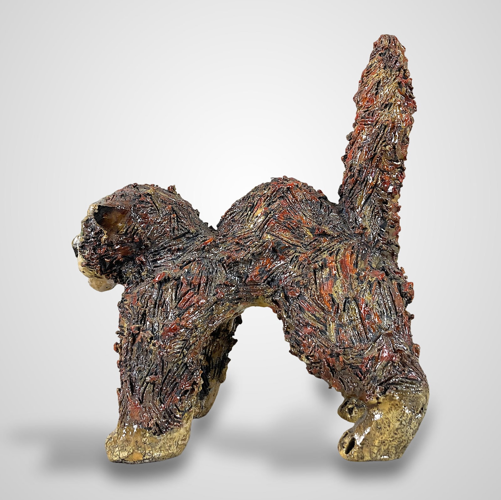 Raku Pottery Cat Sculpture - 4