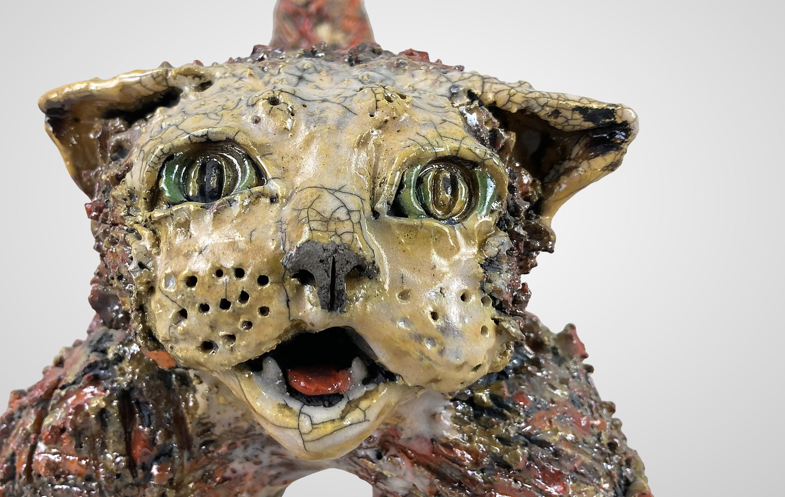 Raku Pottery Cat Sculpture - 9