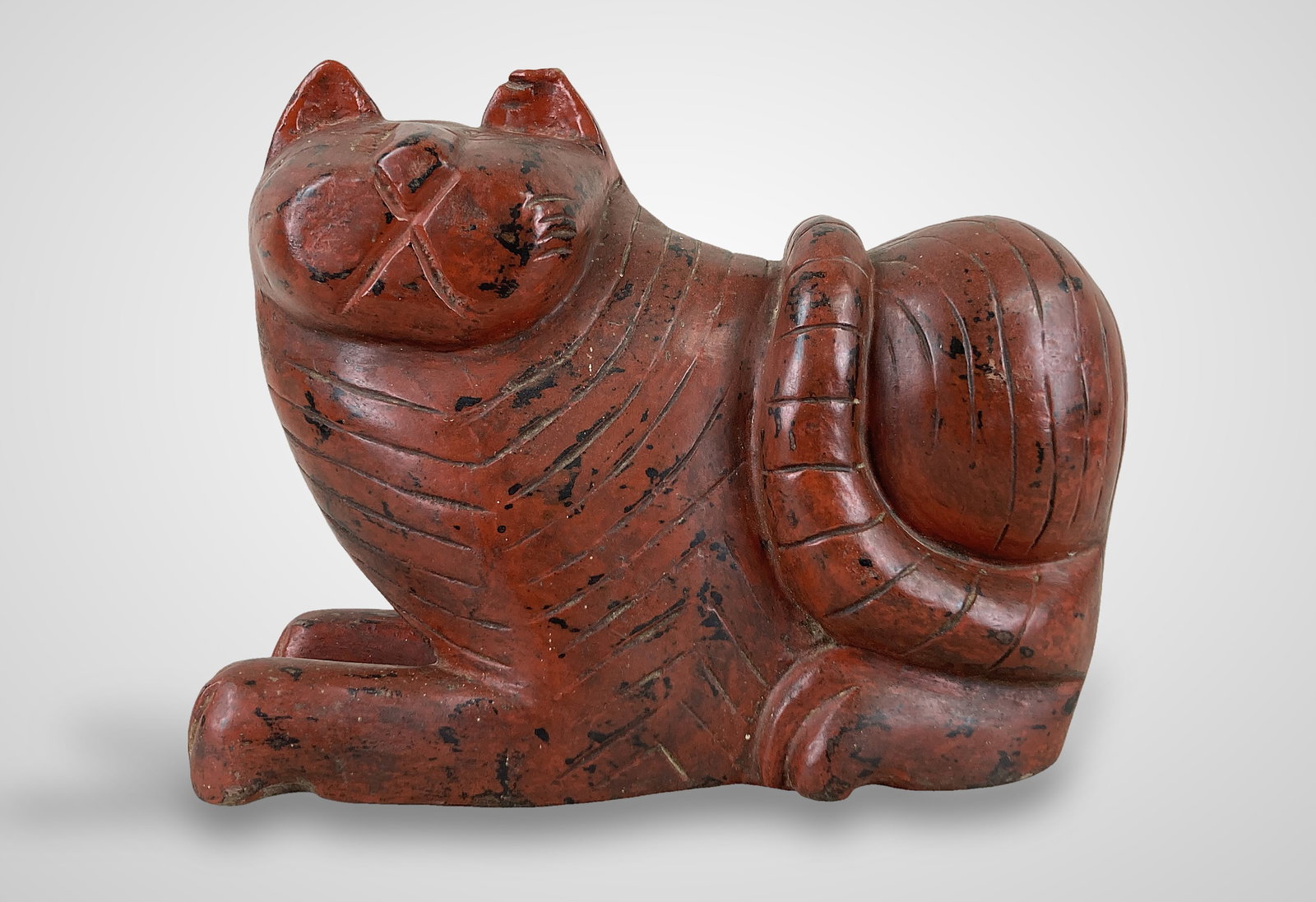 Anglo Indian Carved Cat Sculpture - 2