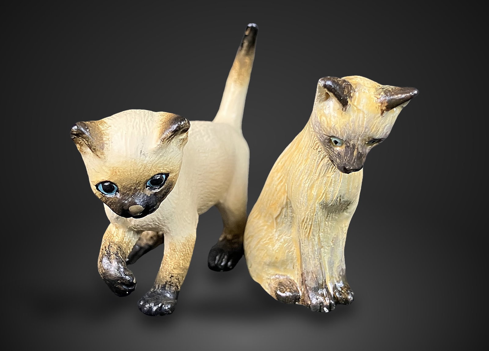 Miniature Polychrome Siamese Cat Figurines - 12