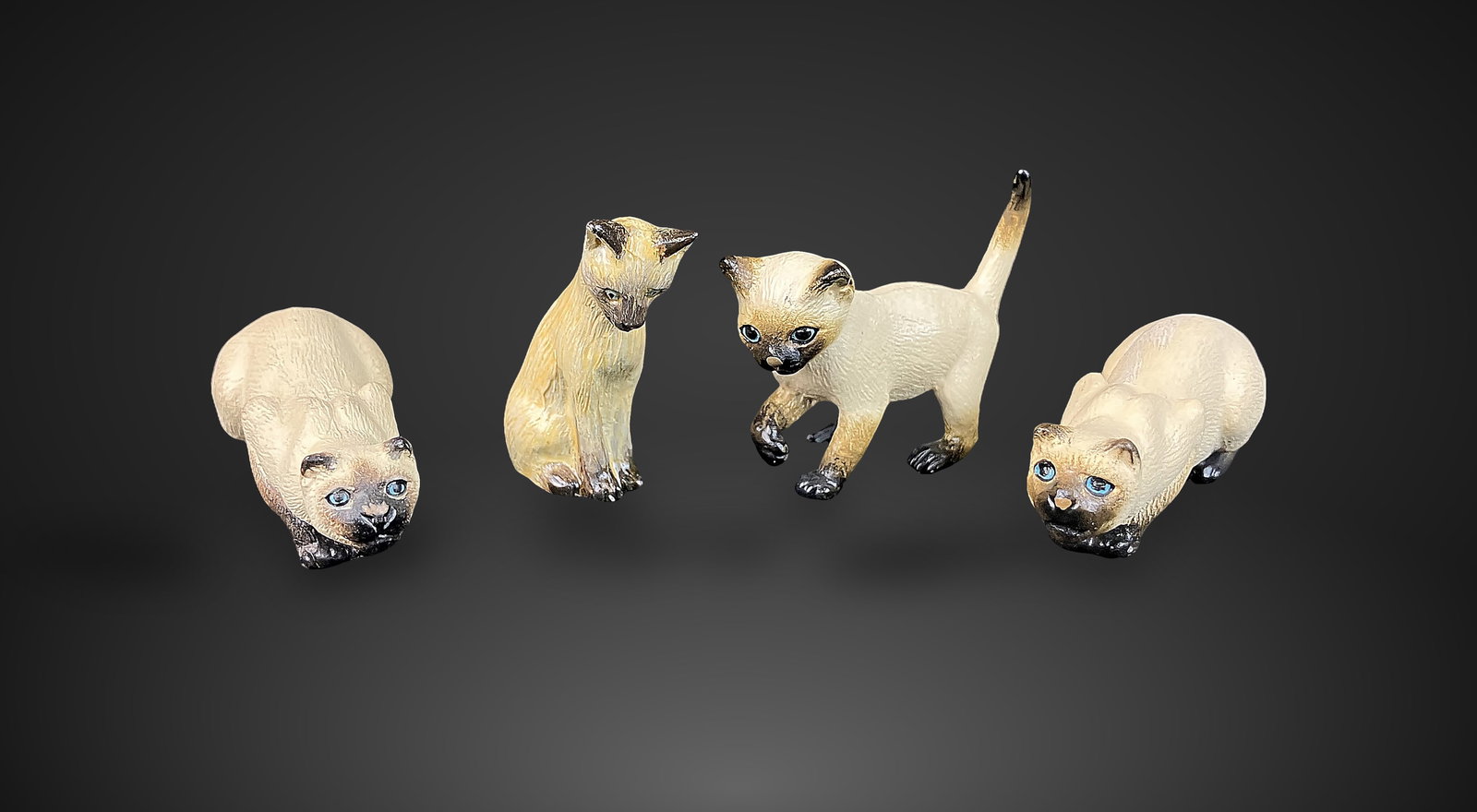 Miniature Polychrome Siamese Cat Figurines (1 of 14)