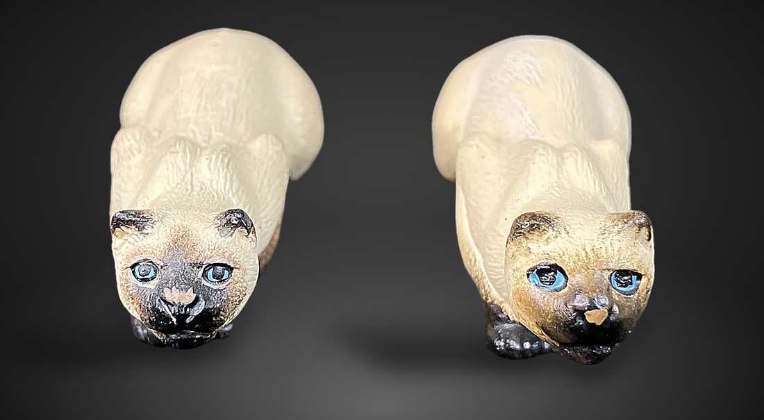 Miniature Polychrome Siamese Cat Figurines - 2