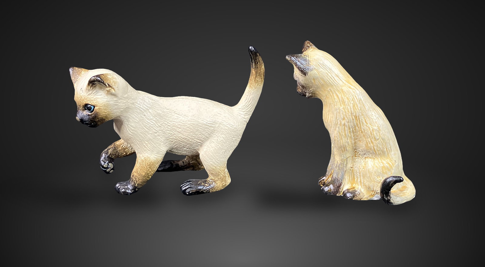Miniature Polychrome Siamese Cat Figurines - 9