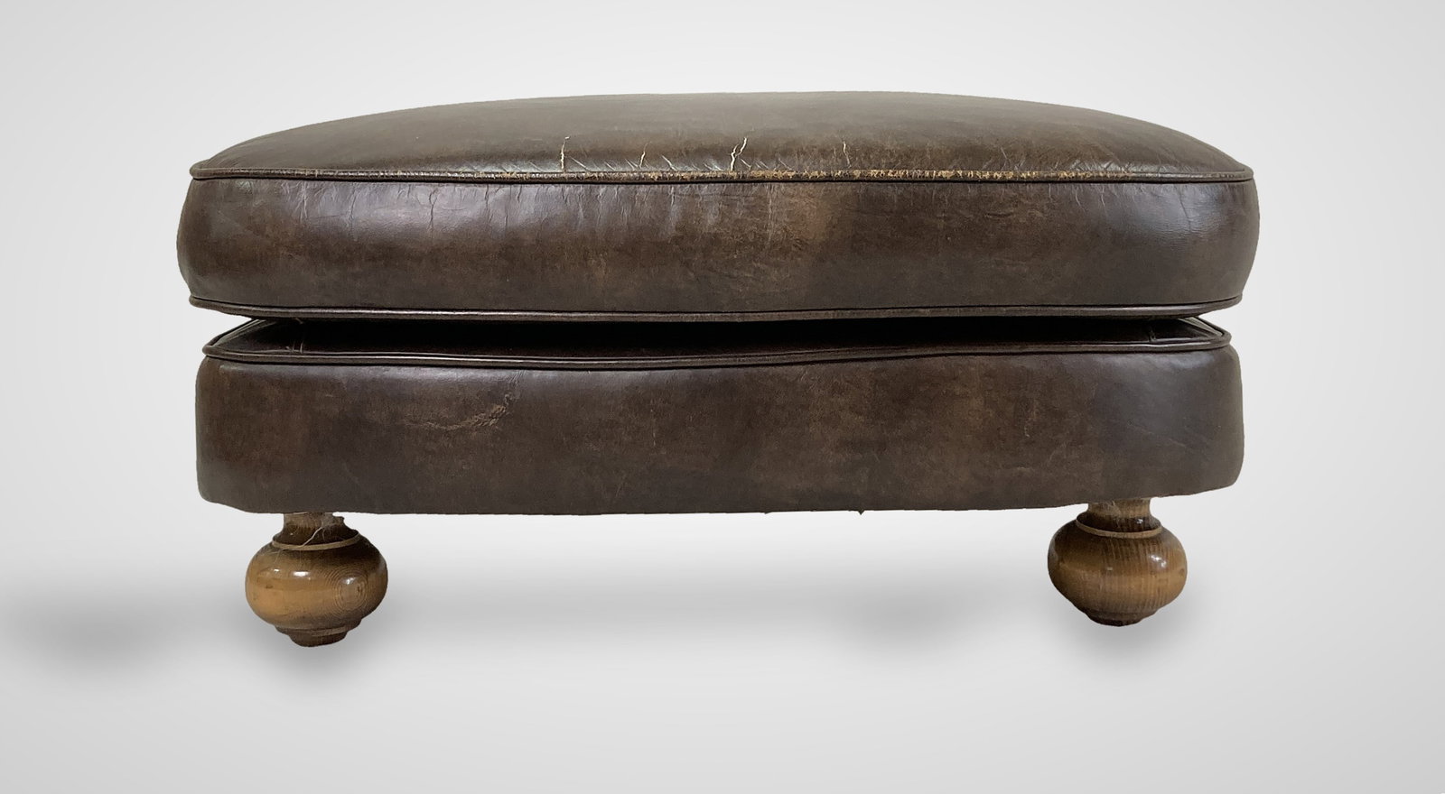 Brown Leather Ottoman - 2