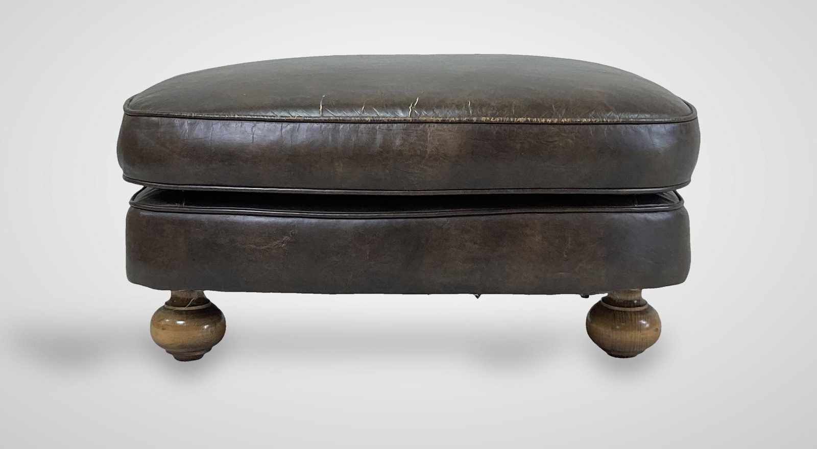 Brown Leather Ottoman - 6