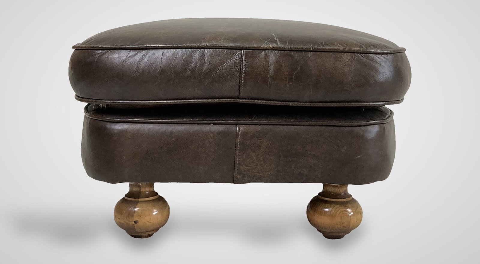 Brown Leather Ottoman - 7