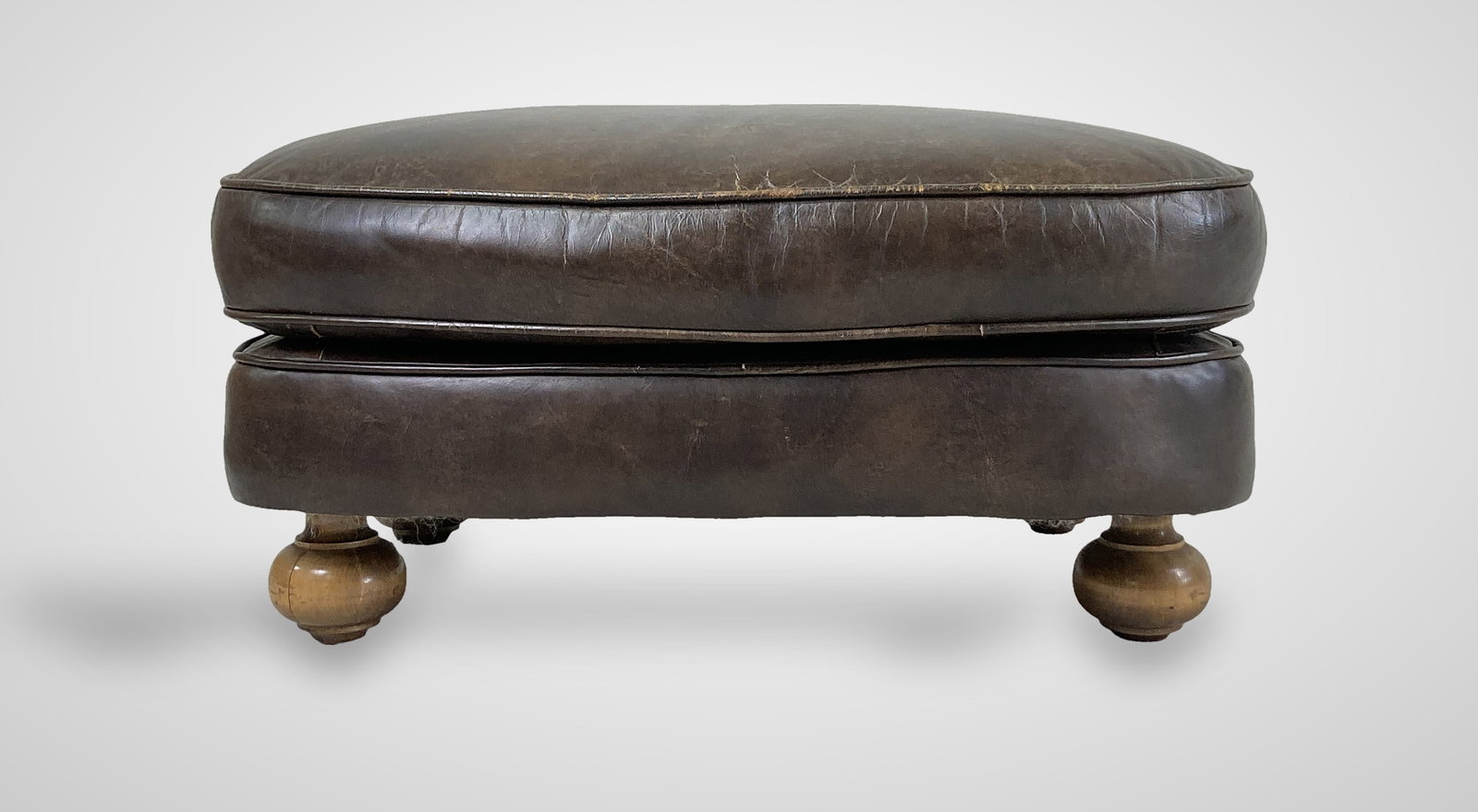 Brown Leather Ottoman - 8