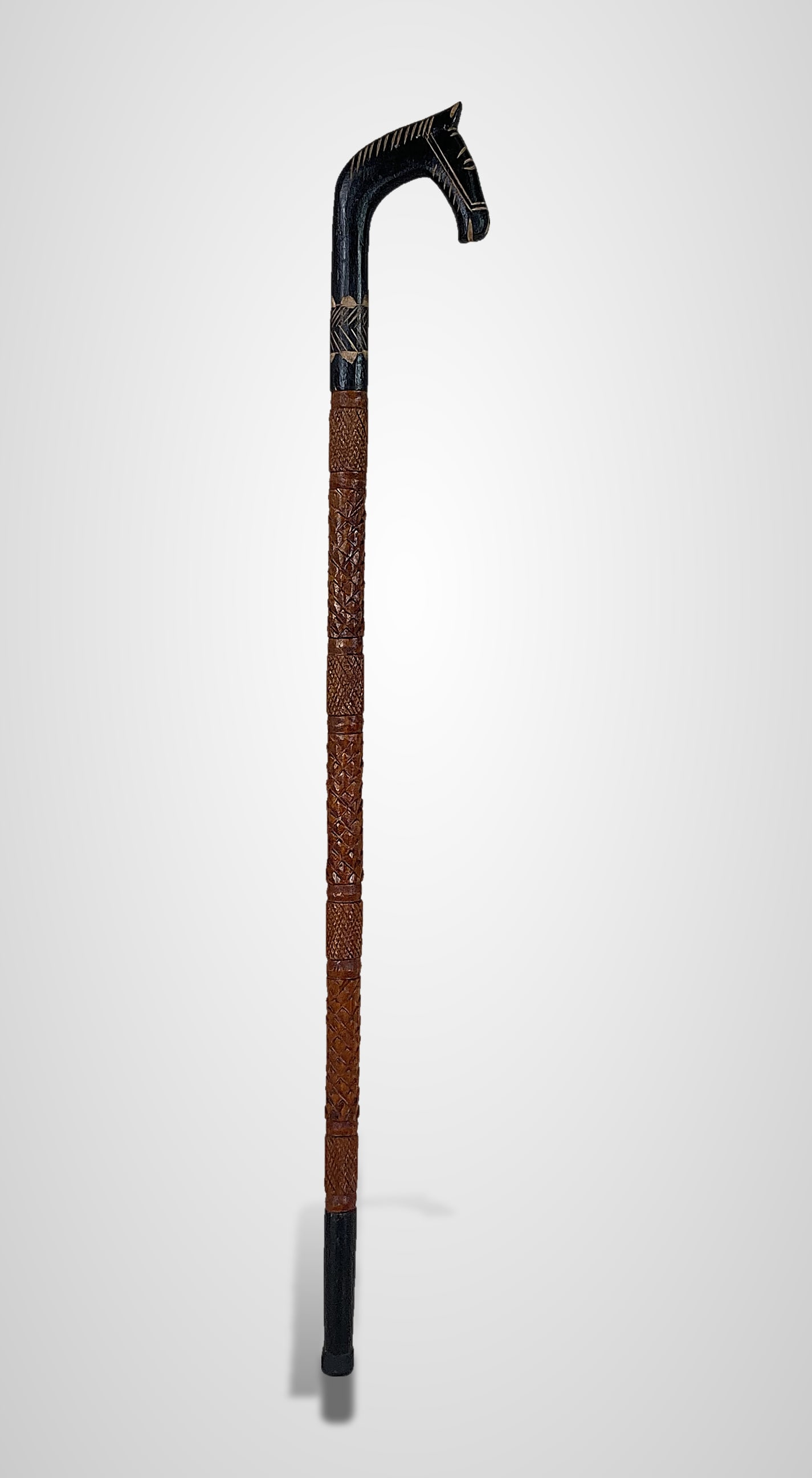 Folk Art Eucalyptus Carved Horse Cane - 2