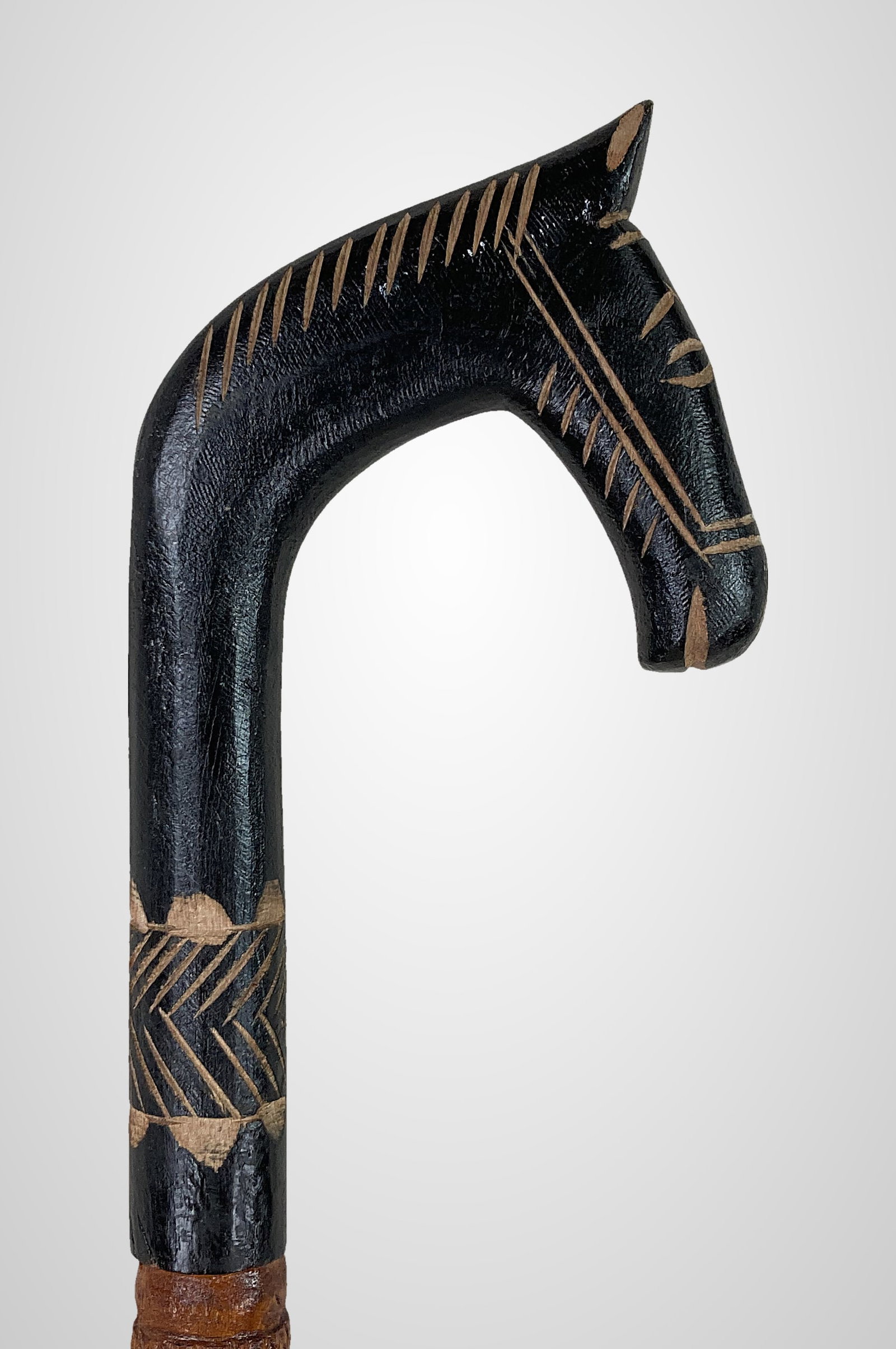 Folk Art Eucalyptus Carved Horse Cane - 3