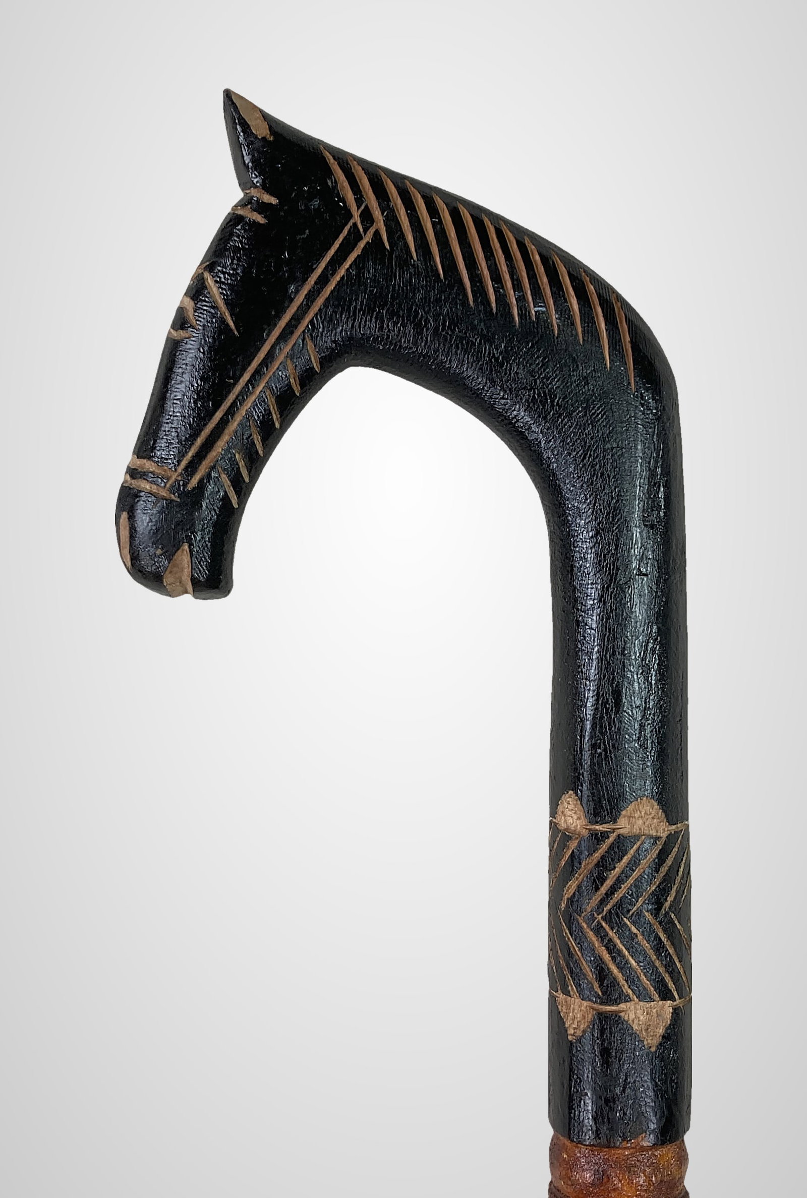 Folk Art Eucalyptus Carved Horse Cane - 4