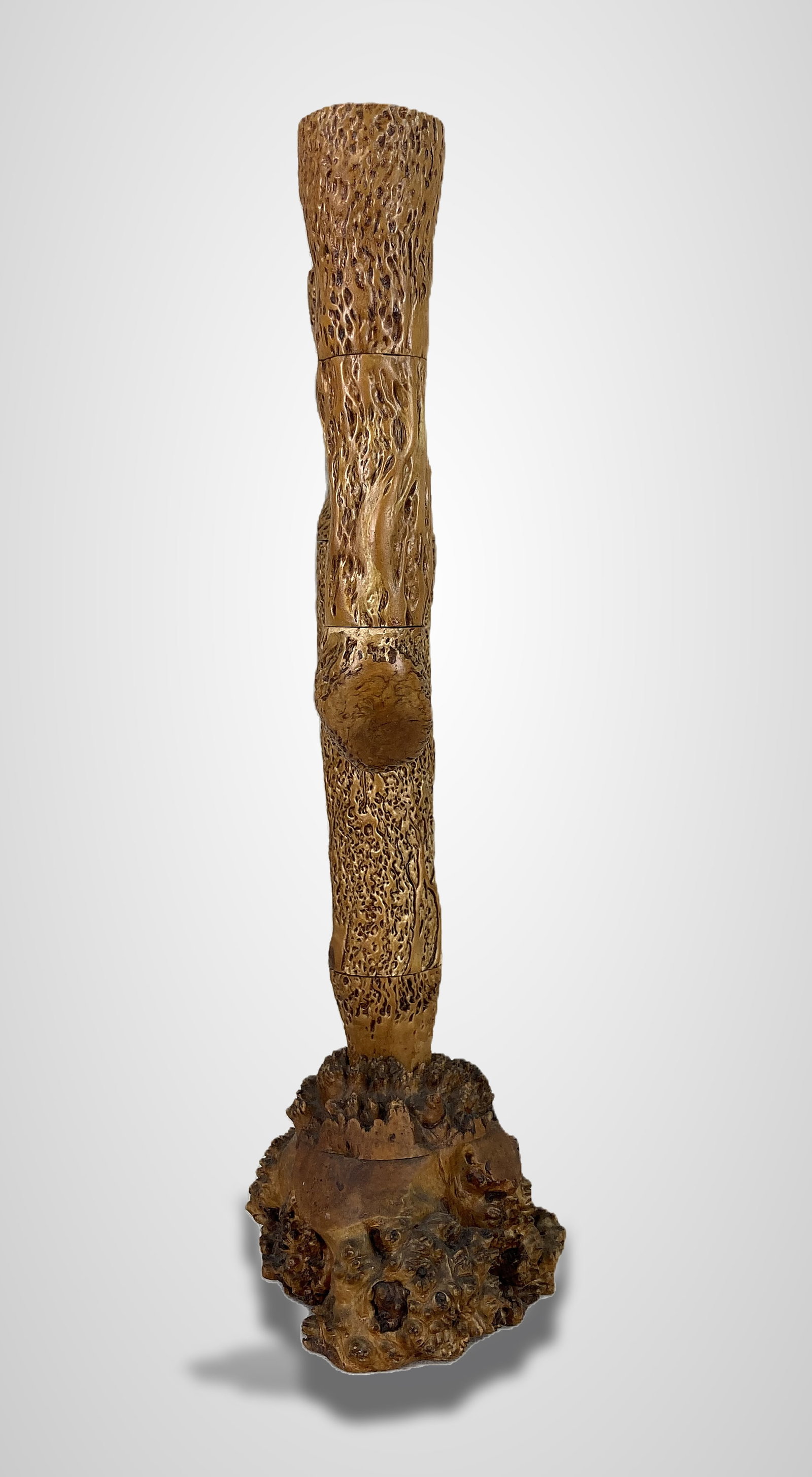 Folk Art Burl Wood Candelabra - 3
