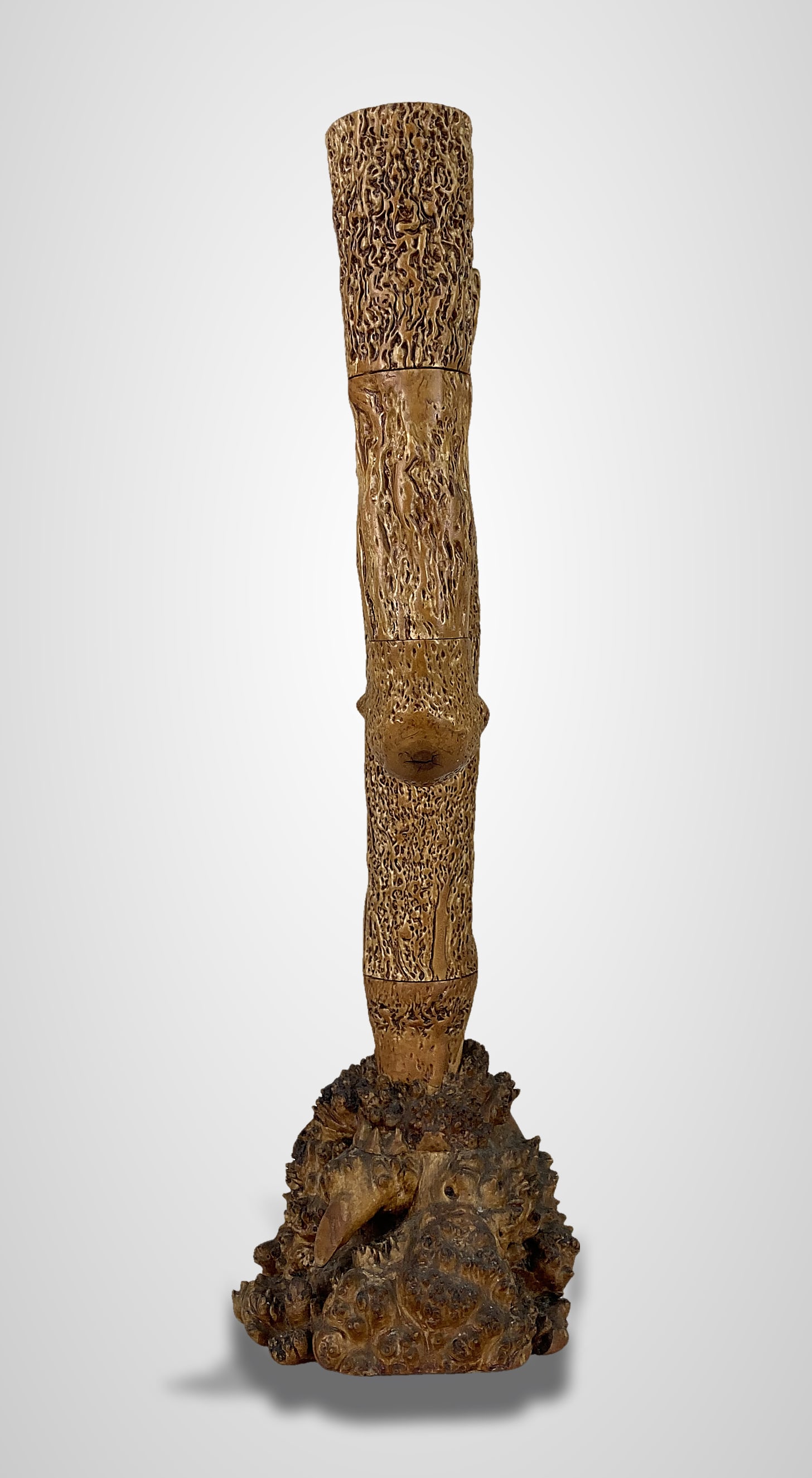 Folk Art Burl Wood Candelabra - 5