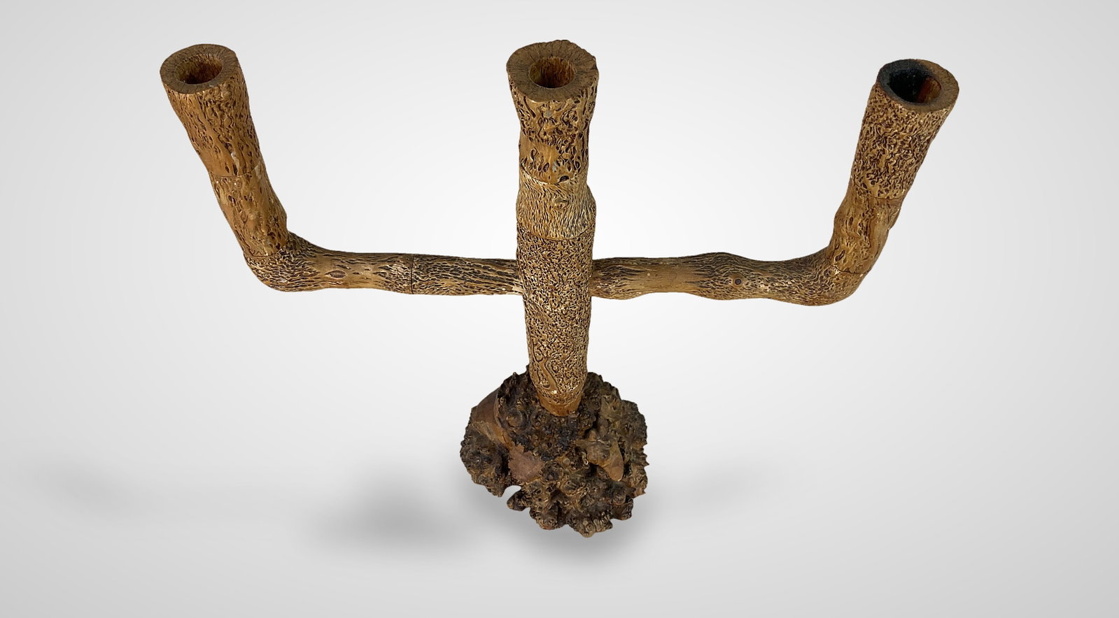Folk Art Burl Wood Candelabra - 6