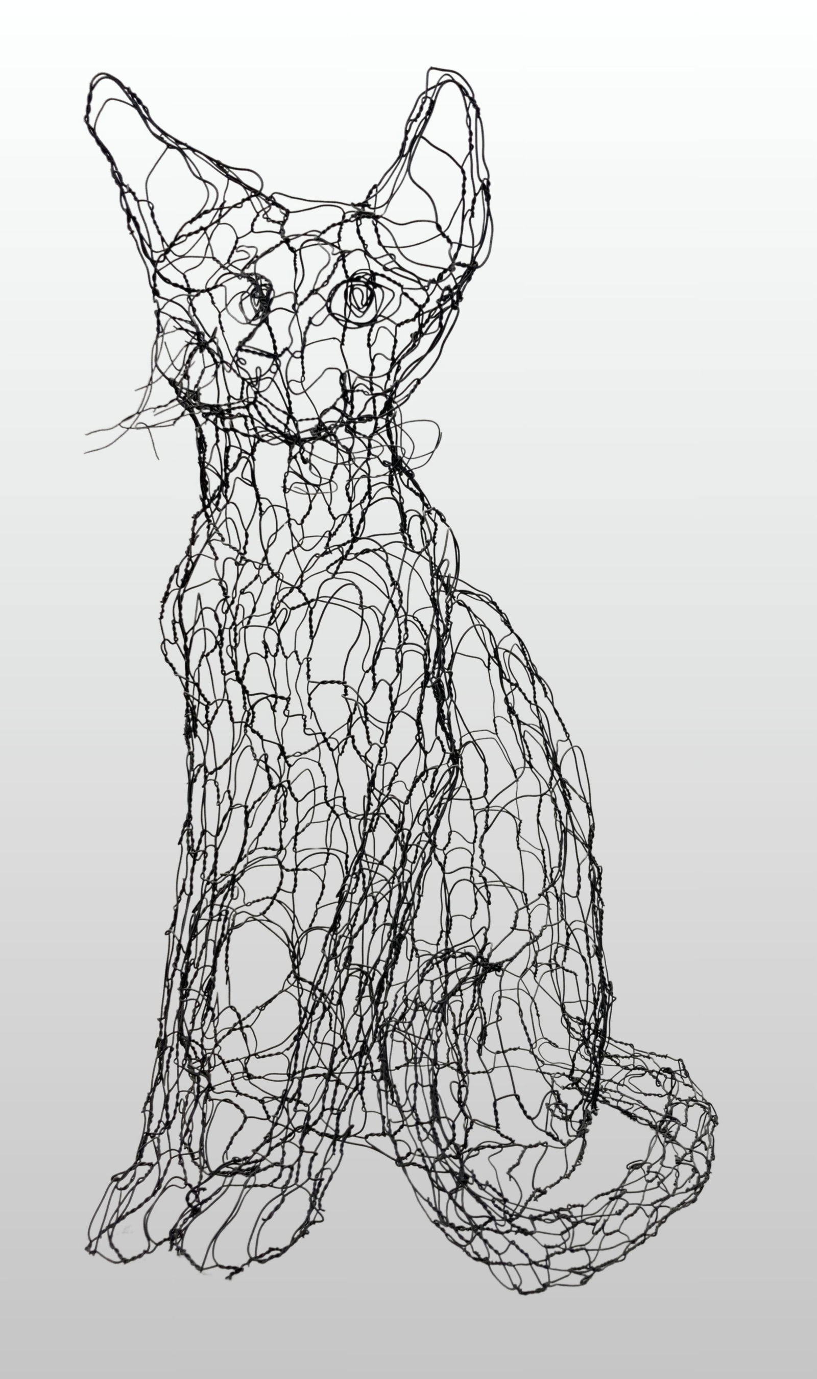 Elizabeth Berrien Cat Sculpture: Wire sculpture depicts a cat with charming modernist features. Though unsigned, it is attributed to the internationally acclaimed American artist Elizabeth Berrien, widely recognized as the Godmother
