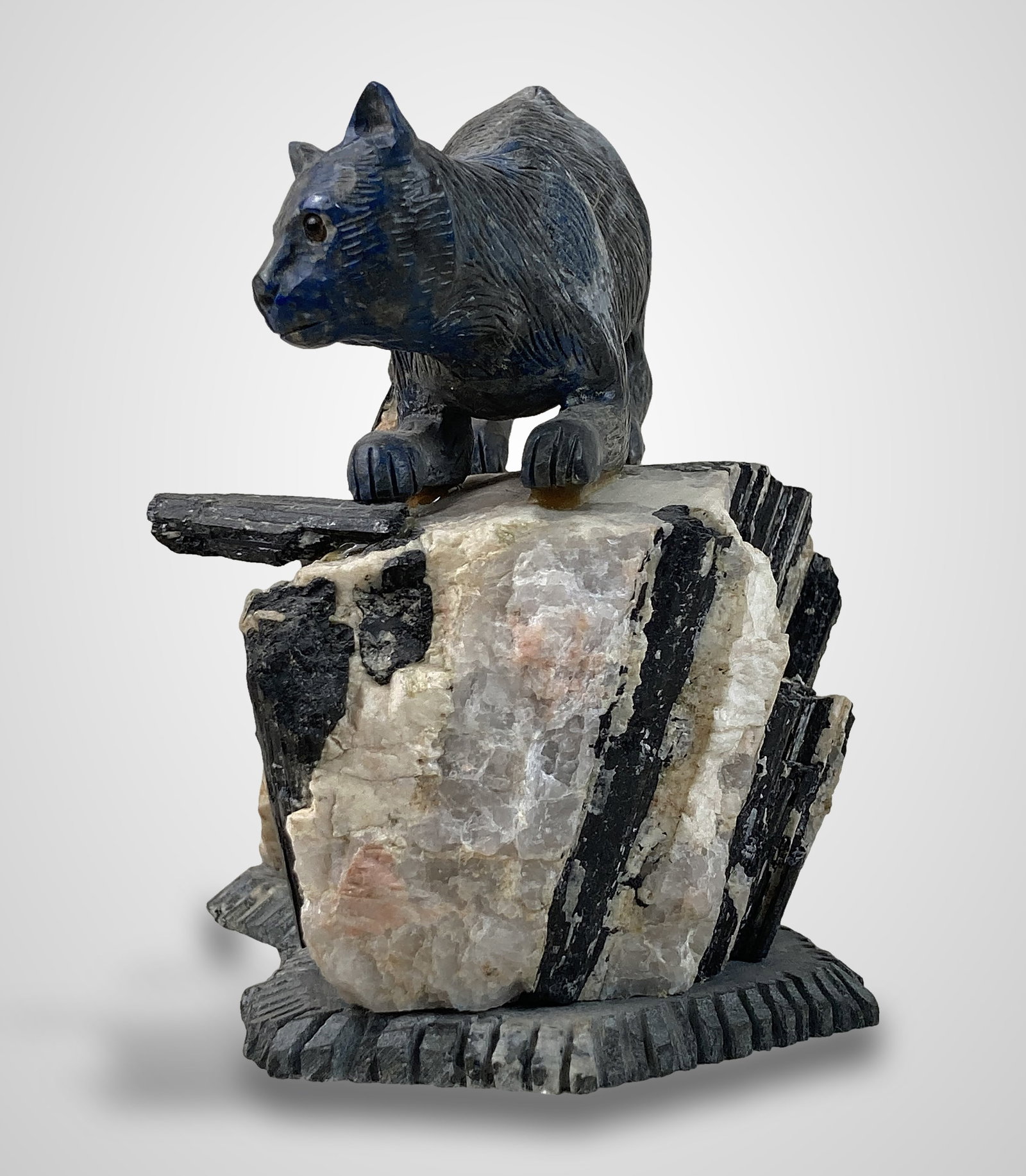 Sodalite and Black Tourmaline Cat Sculpture - 2
