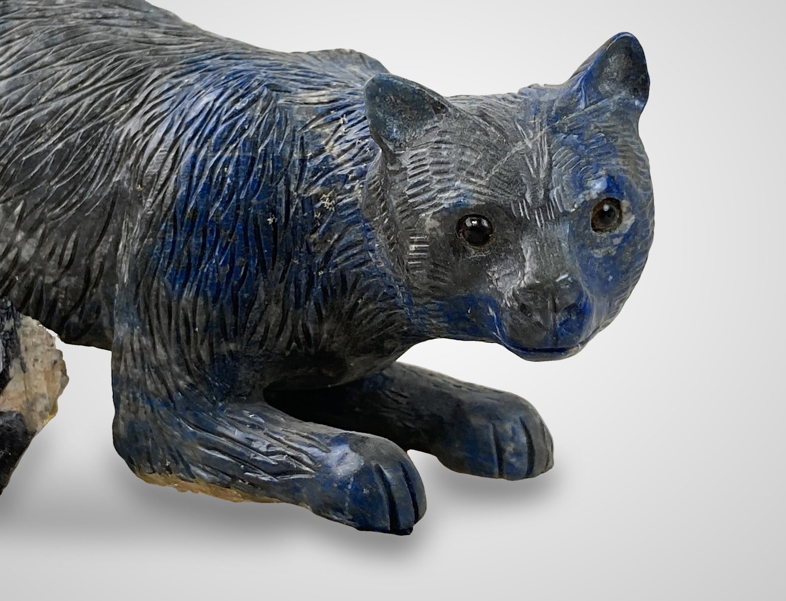 Sodalite and Black Tourmaline Cat Sculpture - 3