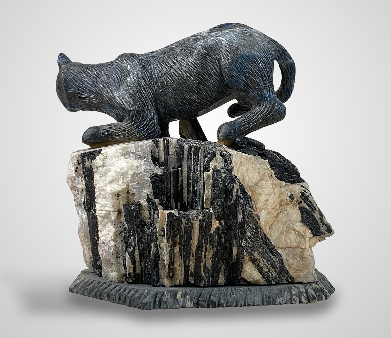 Sodalite and Black Tourmaline Cat Sculpture - 4