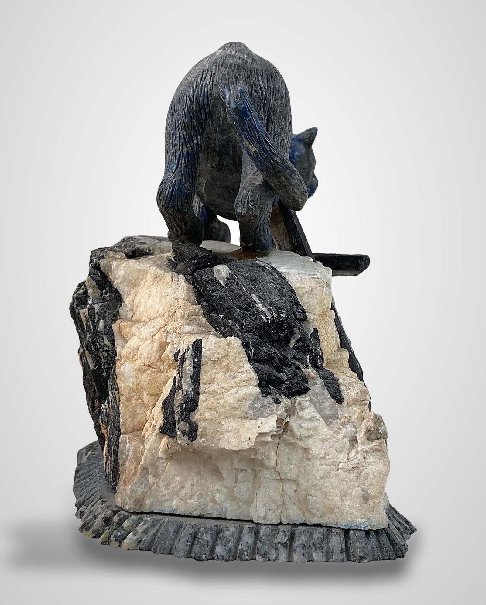 Sodalite and Black Tourmaline Cat Sculpture - 6