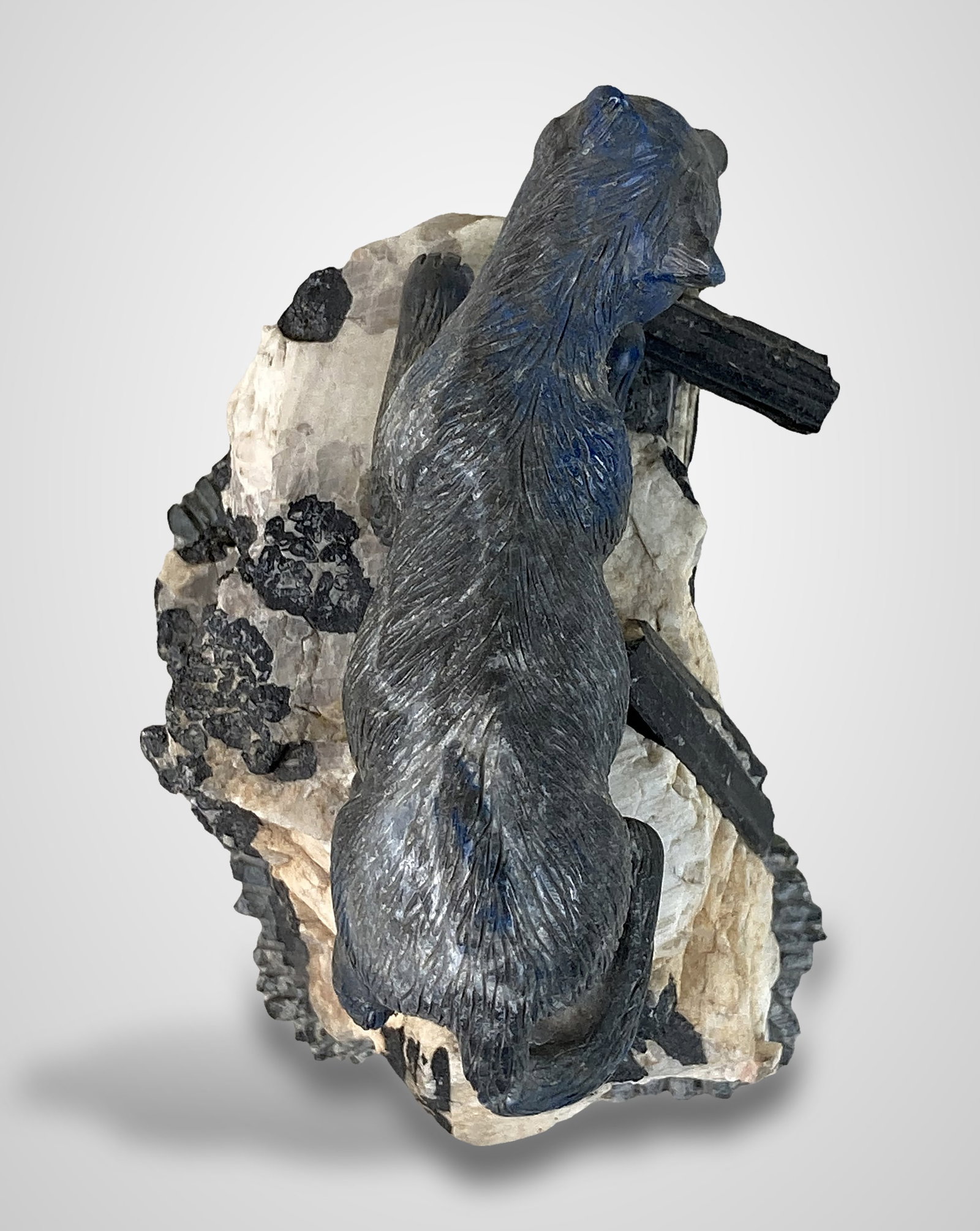 Sodalite and Black Tourmaline Cat Sculpture - 7