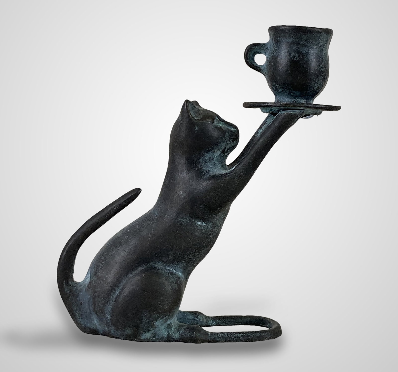 Bronze Cat Candle Holder - 2