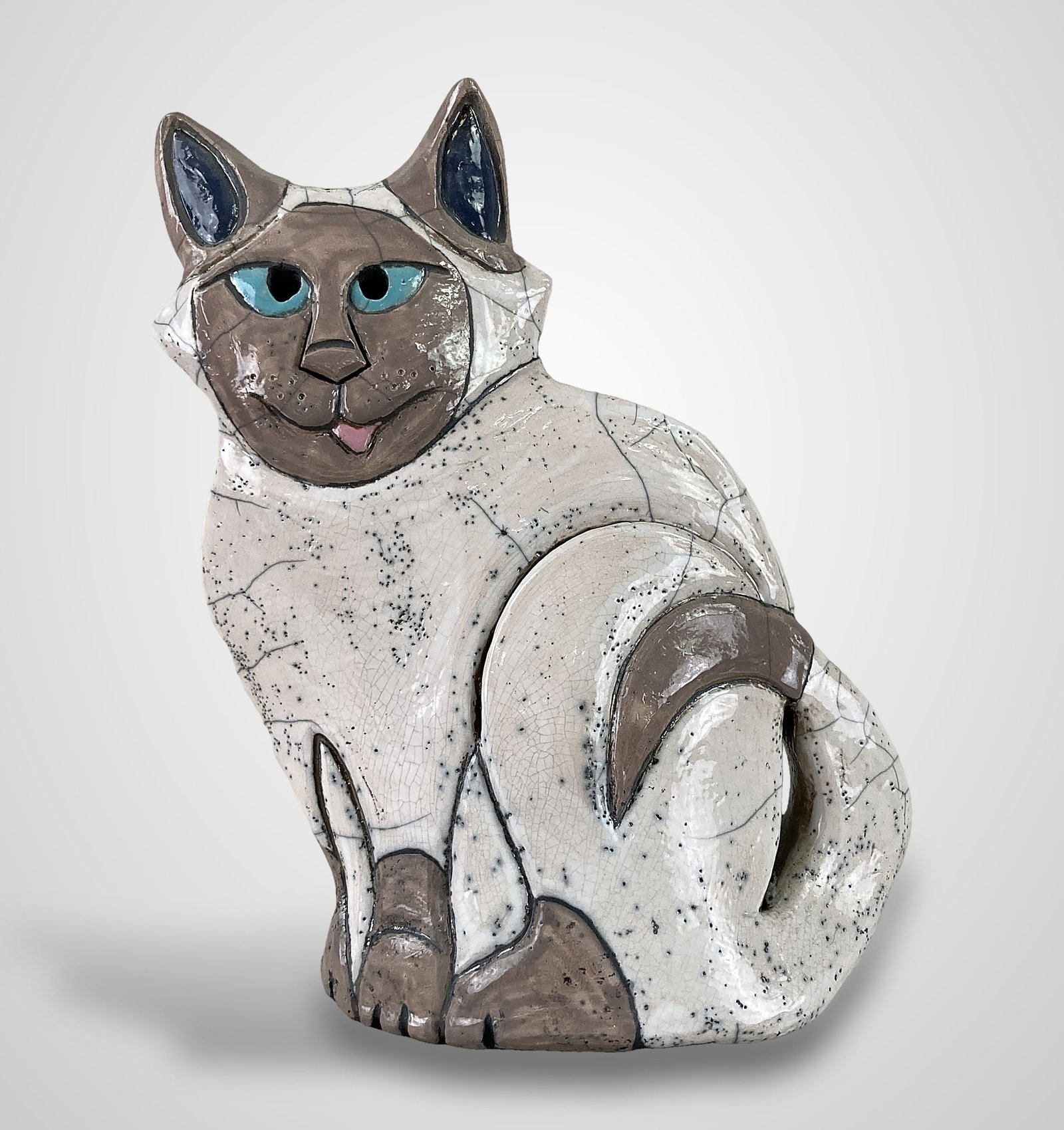 Elenaor Madonik Raku Pottery Siamese Cat - 2