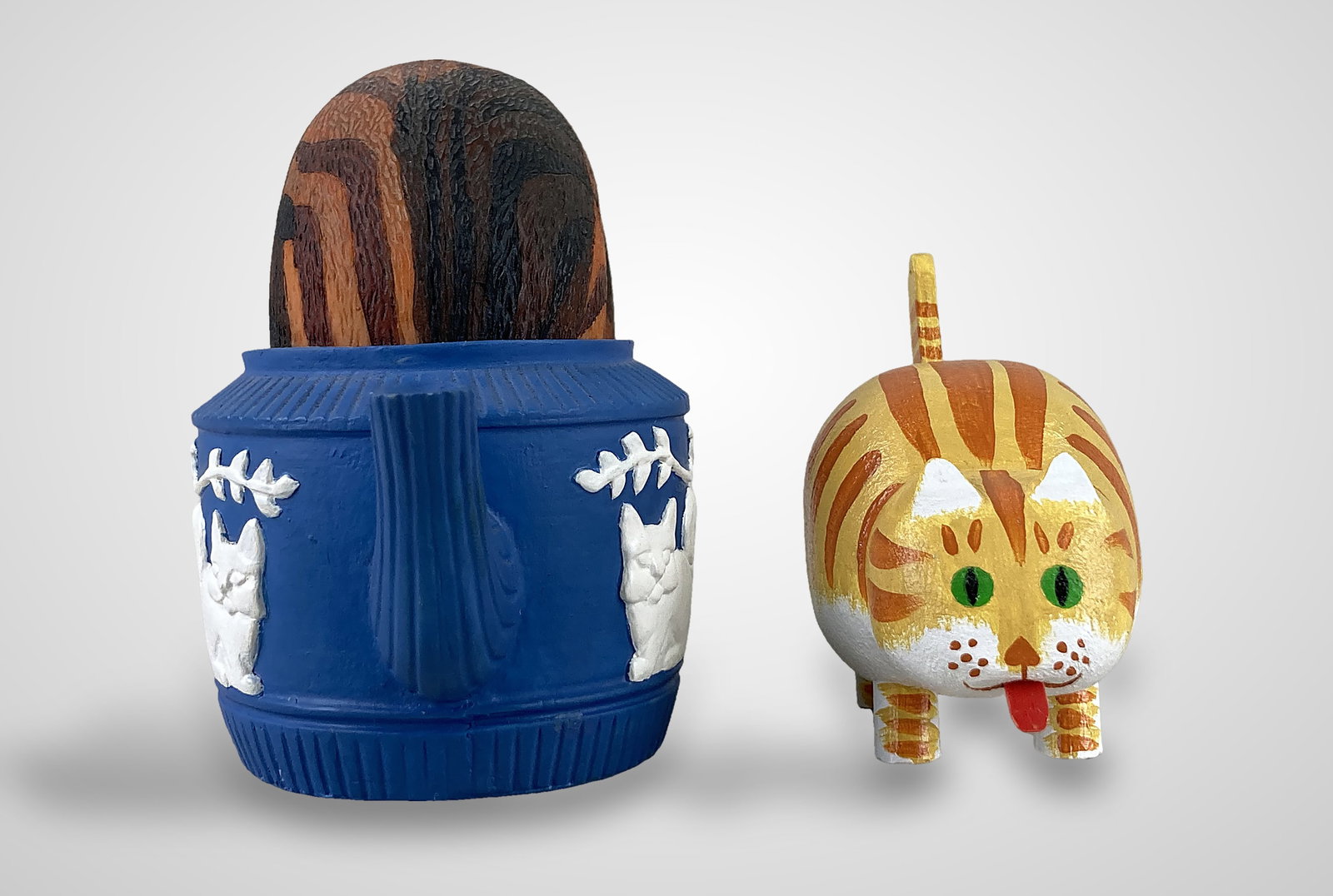 Pottery Cat Bowl and Cat Figures - 2