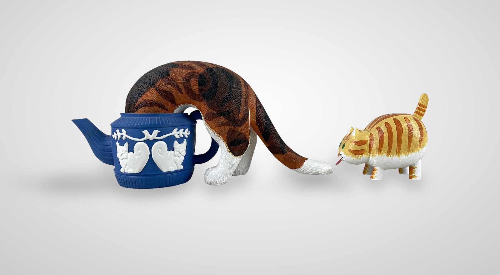 Pottery Cat Bowl and Cat Figures - 3