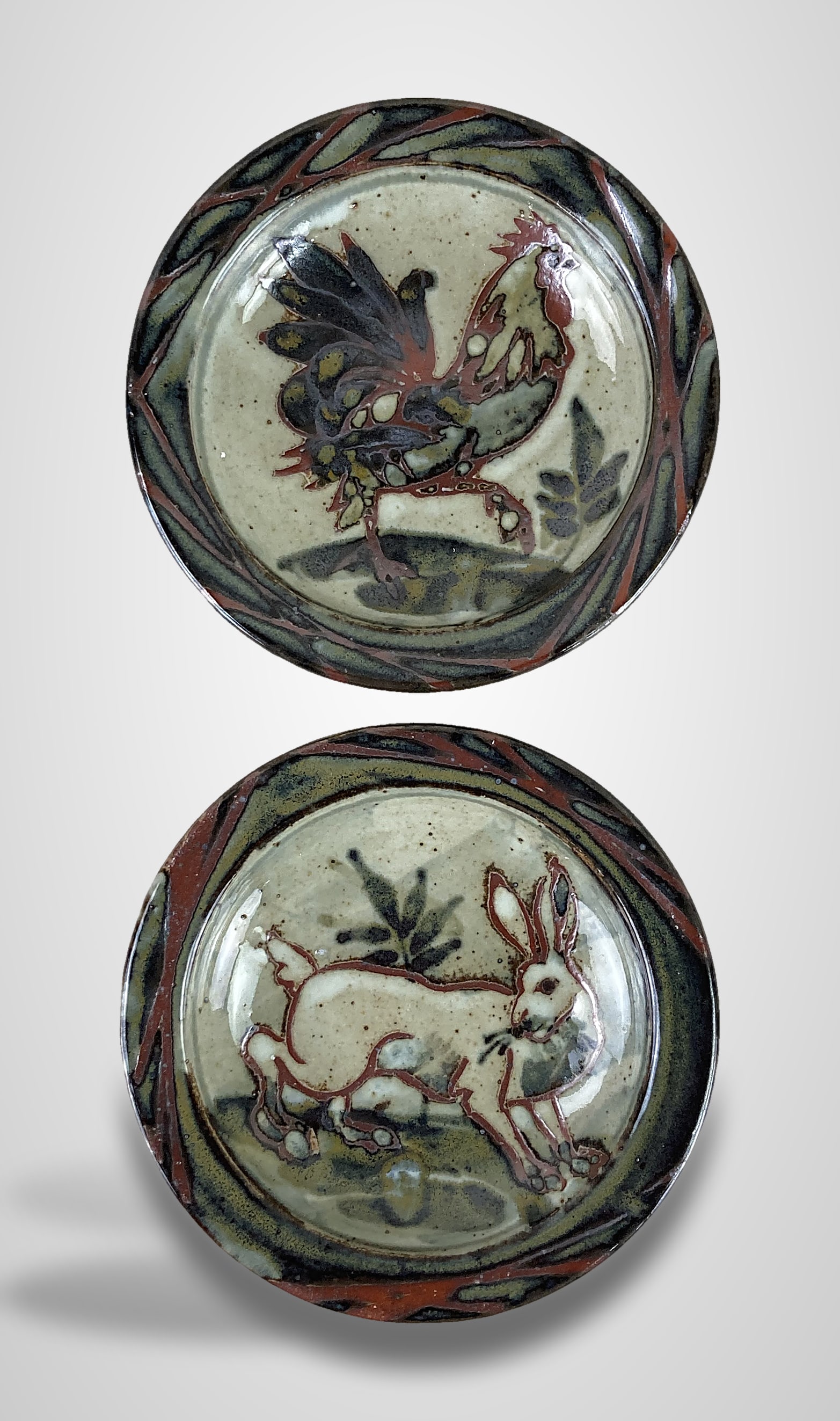 Studio Art Pottery Rooster and Rabbit Bowls - 2