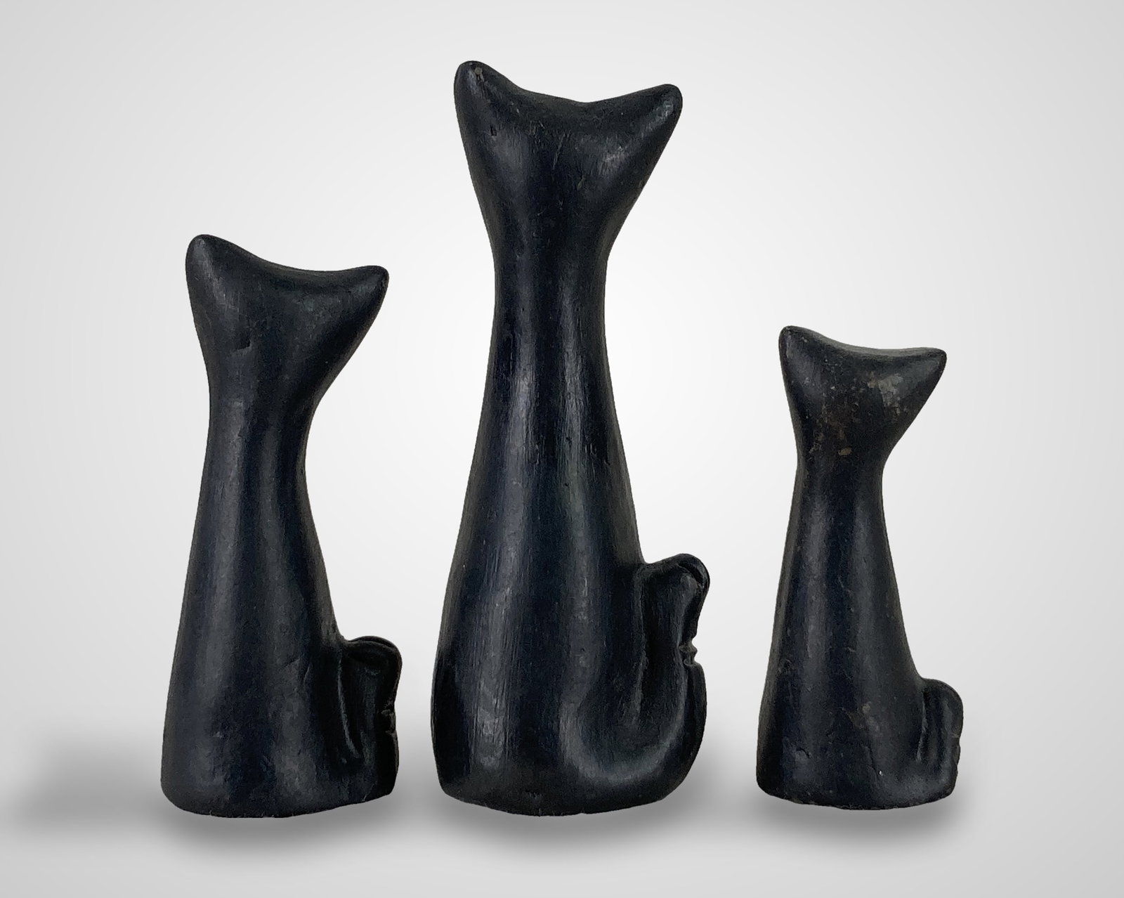 Folk Art Black Clay Cat Figures - 4