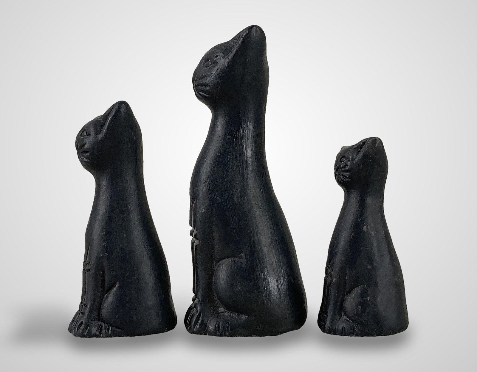 Folk Art Black Clay Cat Figures - 5