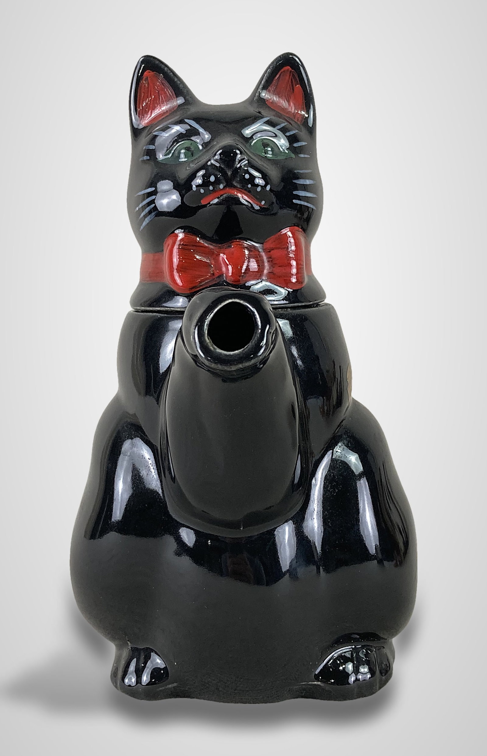 Shafford Redware Black Cat Teapot - 2