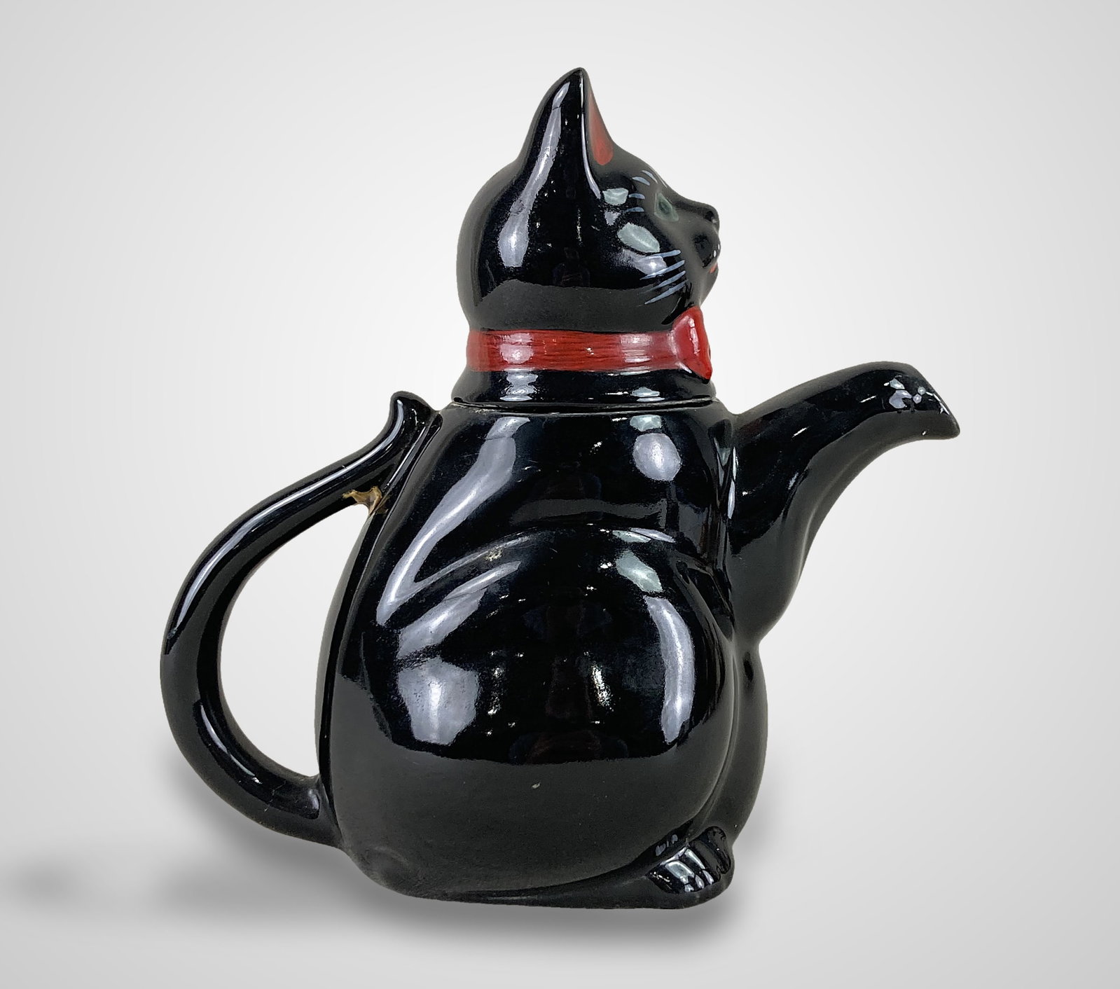 Shafford Redware Black Cat Teapot - 3
