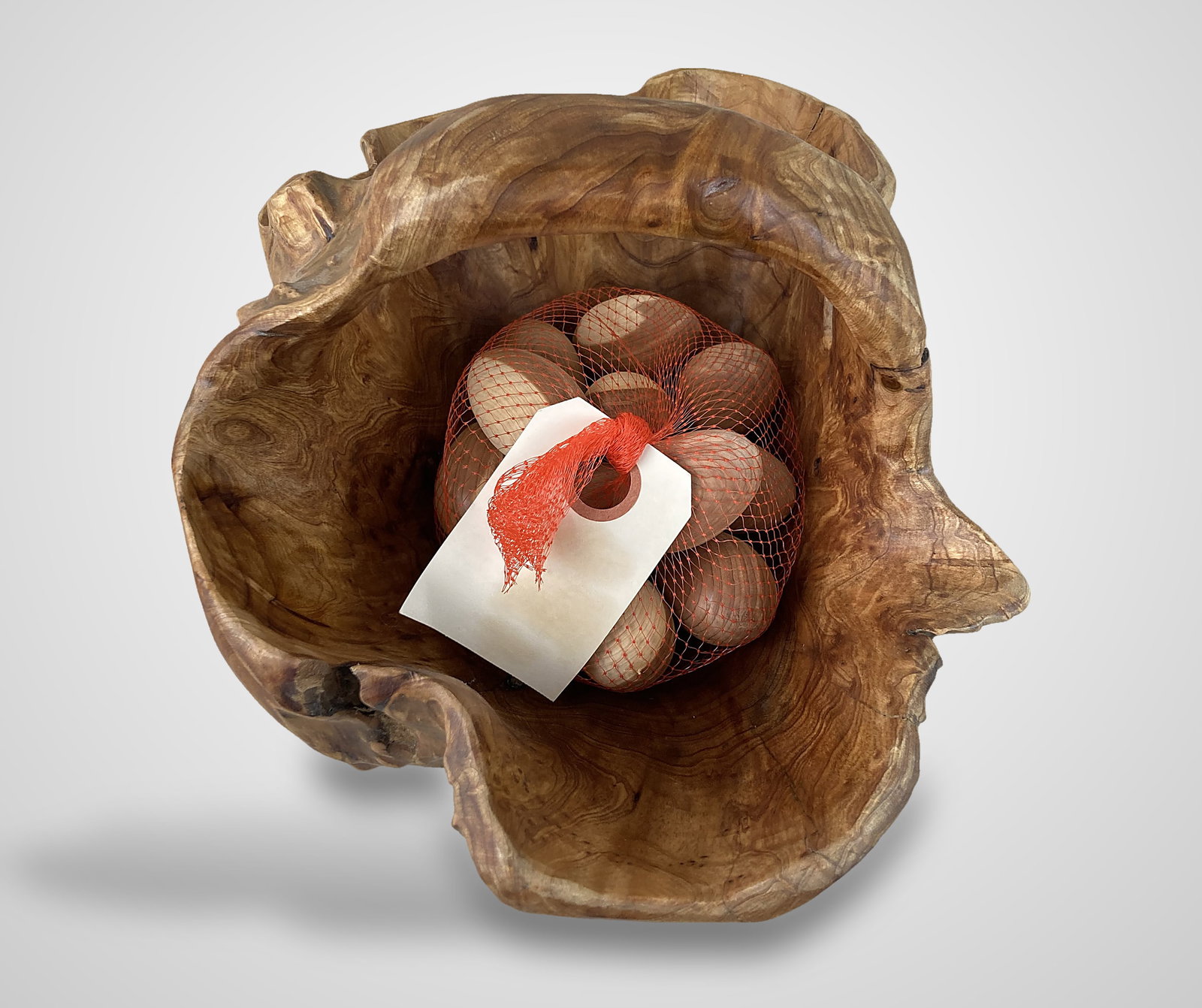 Fir Tree Carved Wood Basket with Cedar Eggs - 2