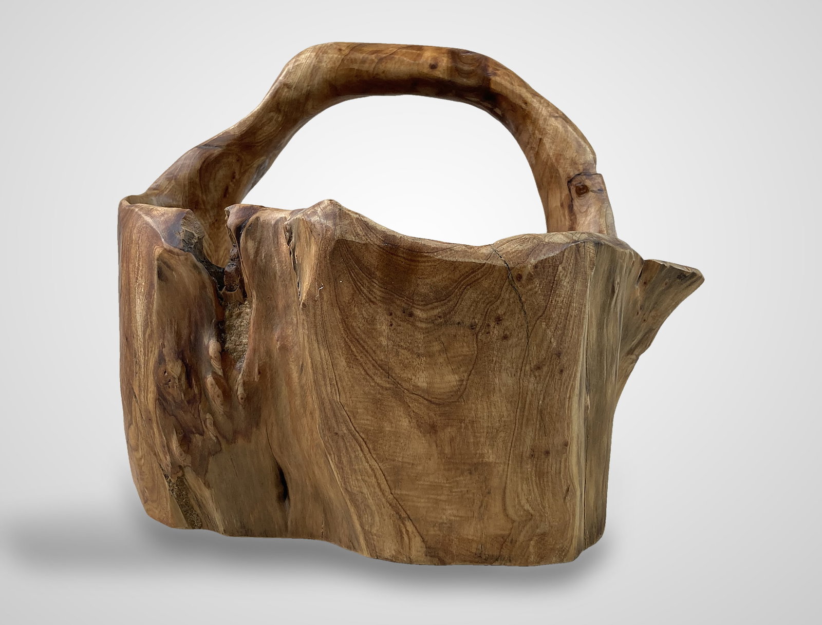 Fir Tree Carved Wood Basket with Cedar Eggs - 4