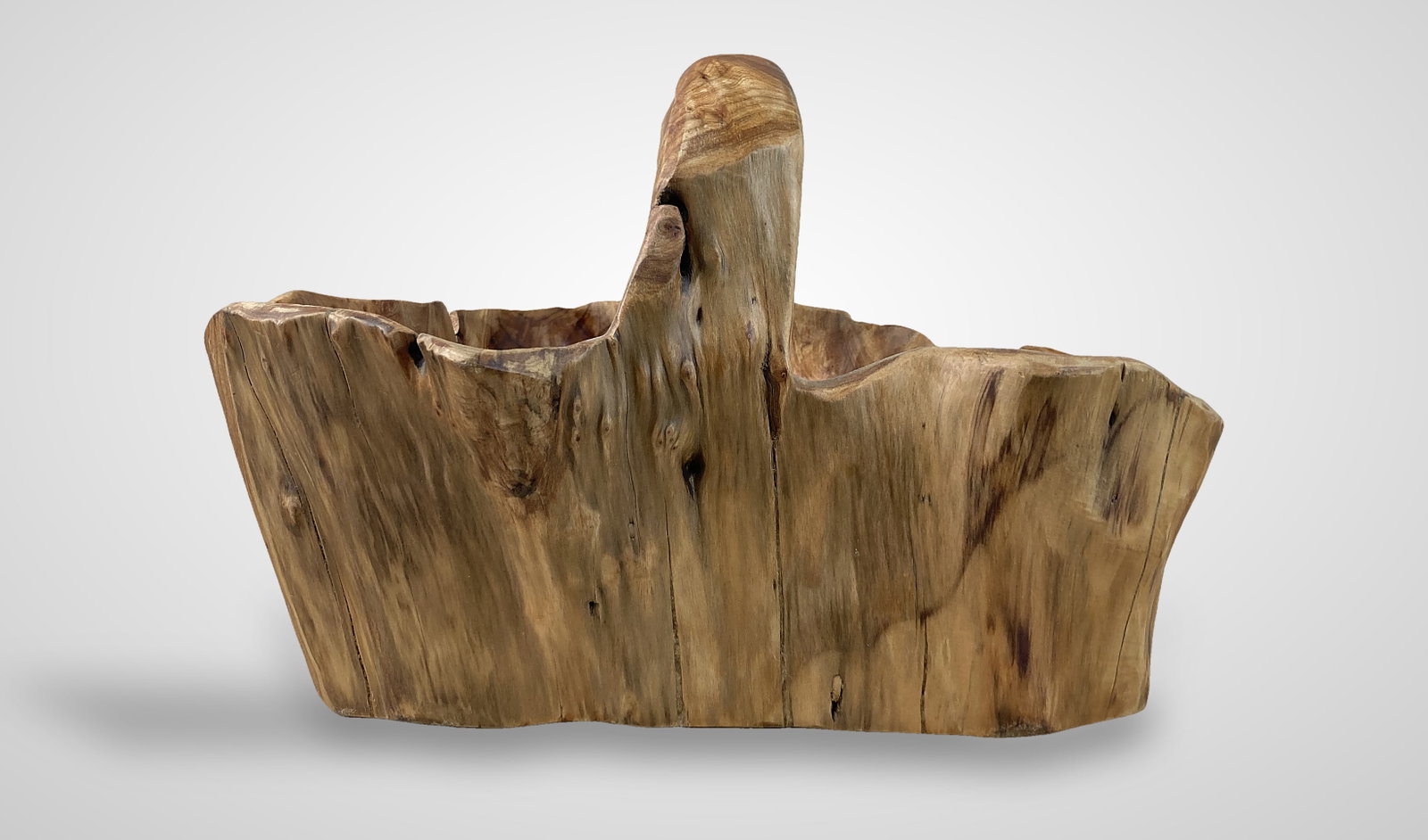 Fir Tree Carved Wood Basket with Cedar Eggs - 5