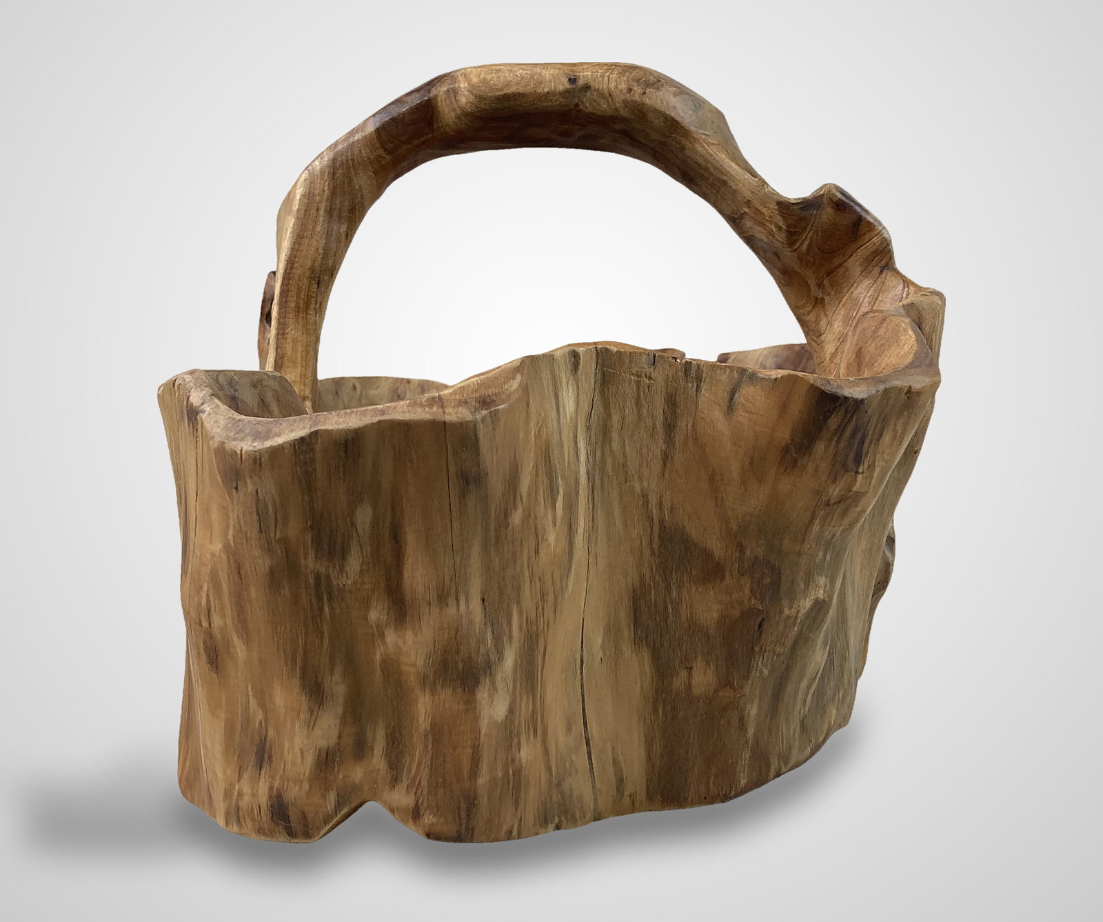 Fir Tree Carved Wood Basket with Cedar Eggs - 6