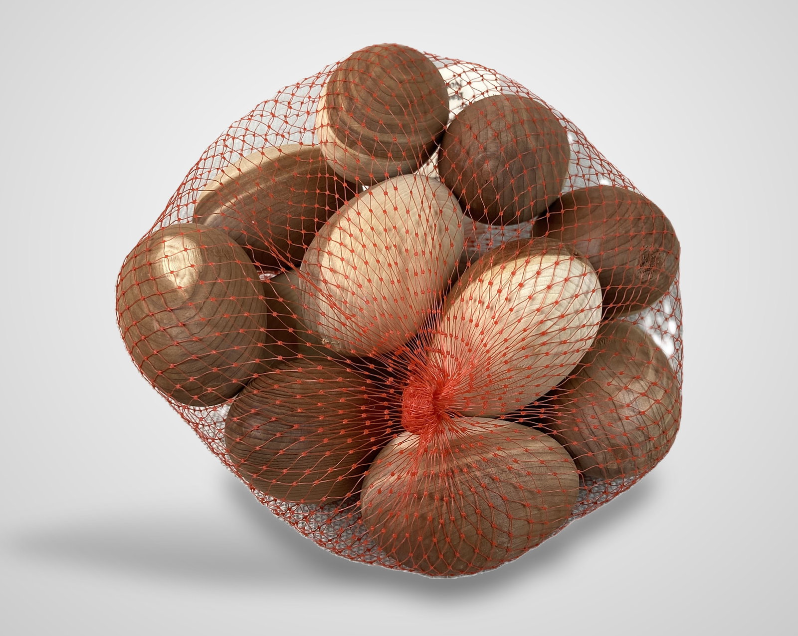 Fir Tree Carved Wood Basket with Cedar Eggs - 9