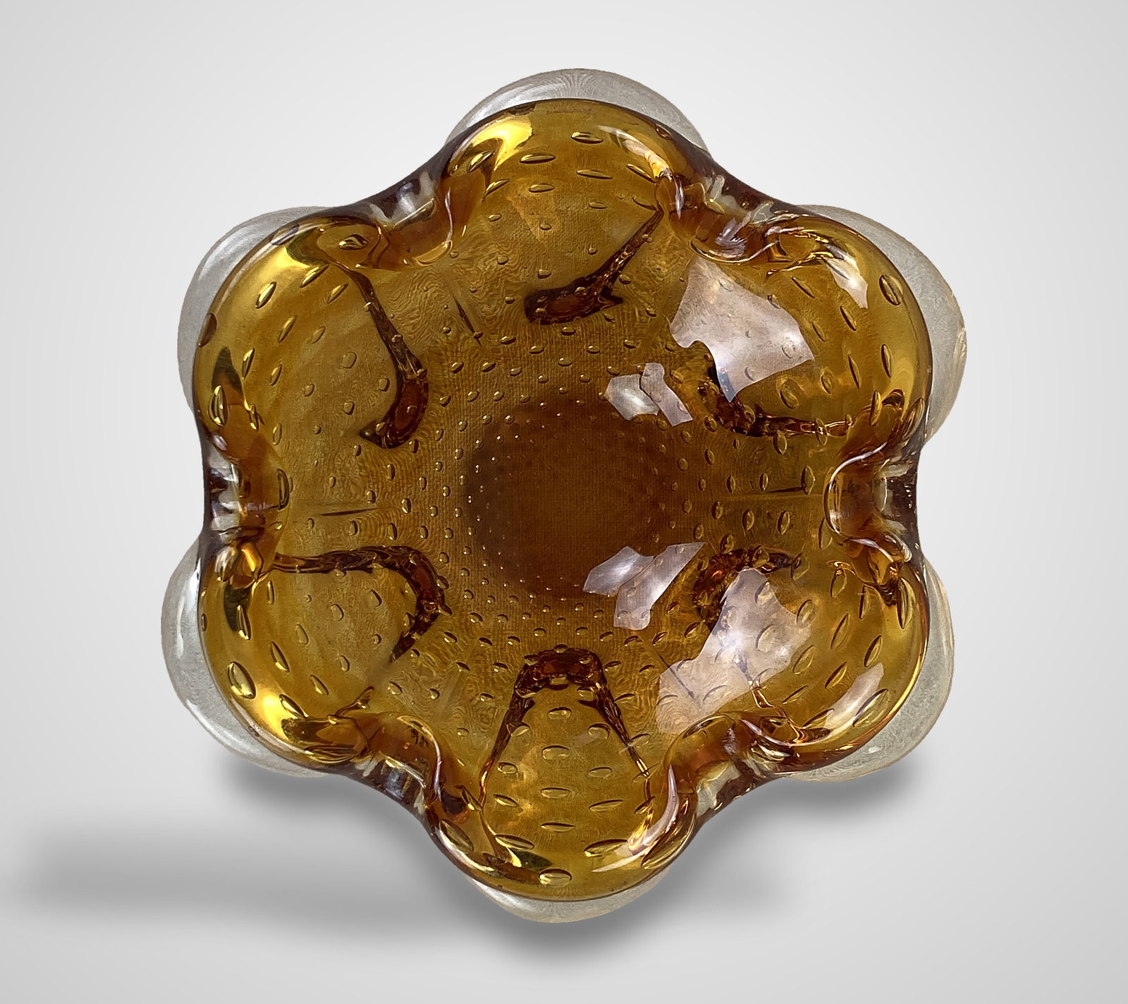 Murano Amber Bullicante Glass Bowl - 6