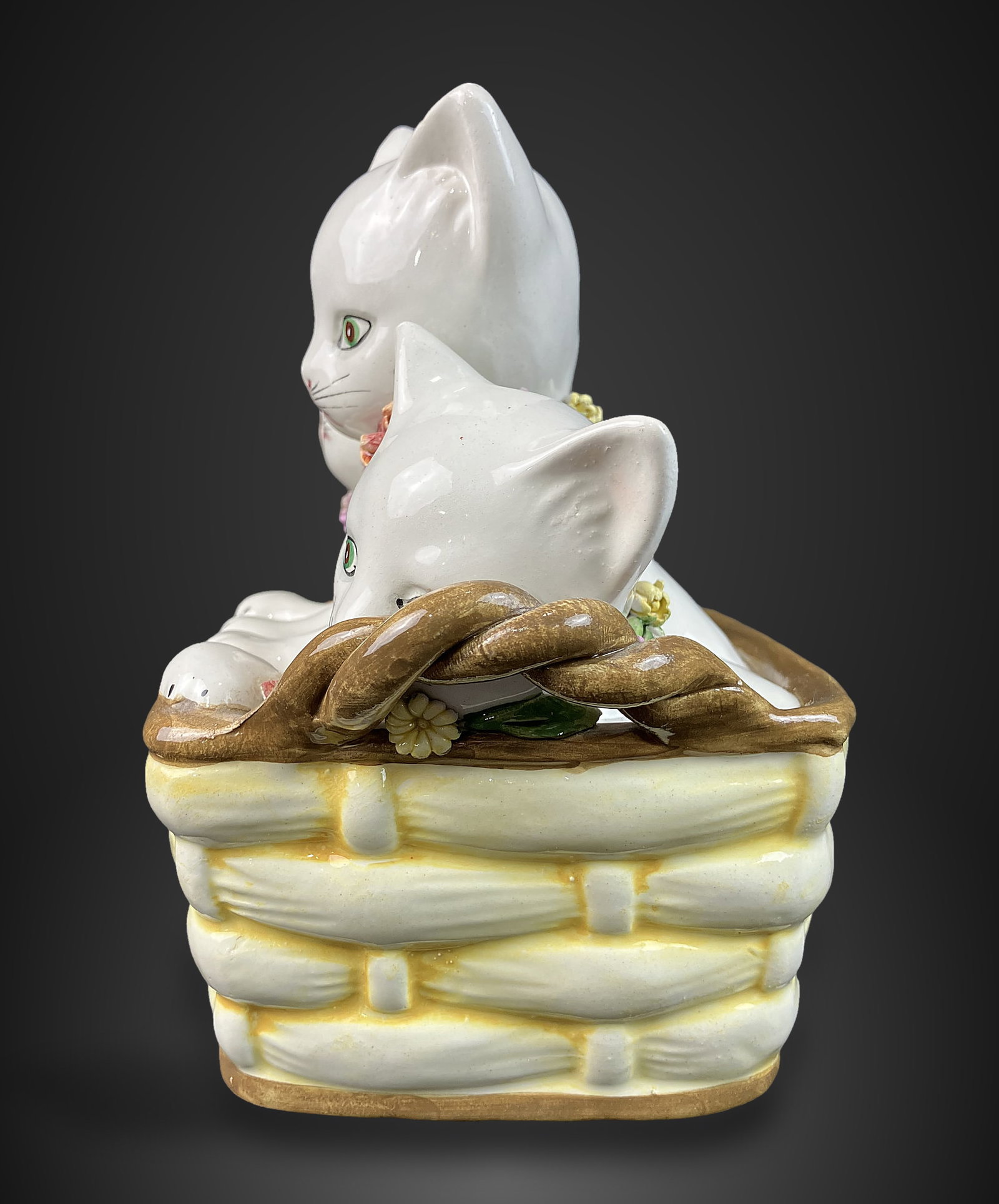 Italian Glazed Pottery Cat Basket - 7