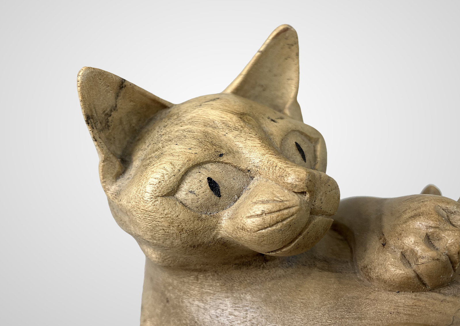 Folk Art Carved Wood Cat Figurines - 2