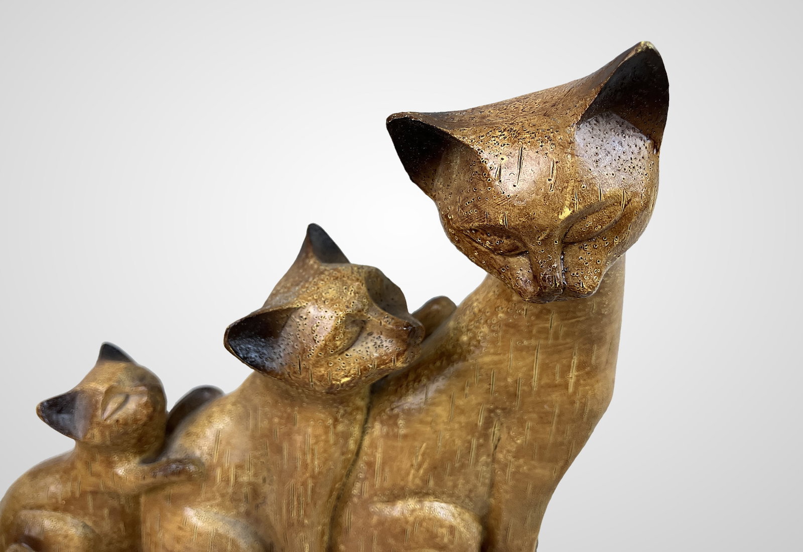 Folk Art Carved Wood Cat Figurines - 3